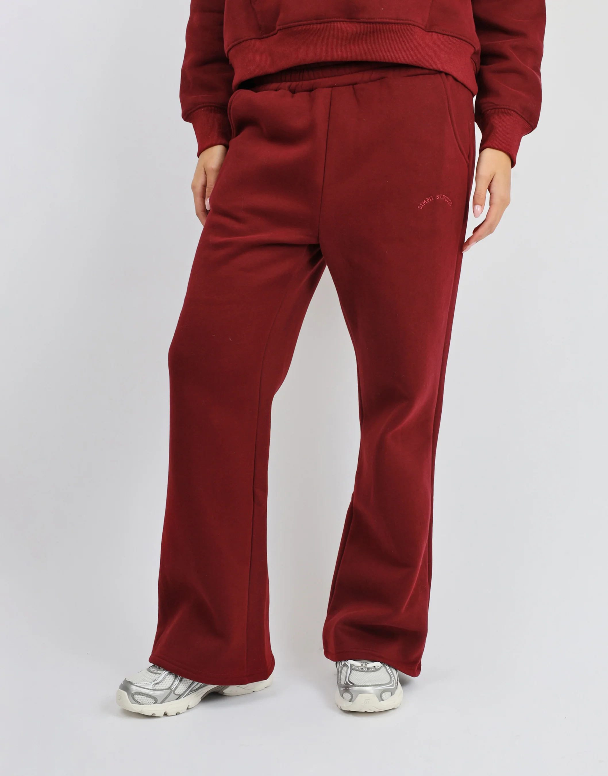 Colby Simmi Studios Varsity Flared Joggers in Cranberry - Image 4