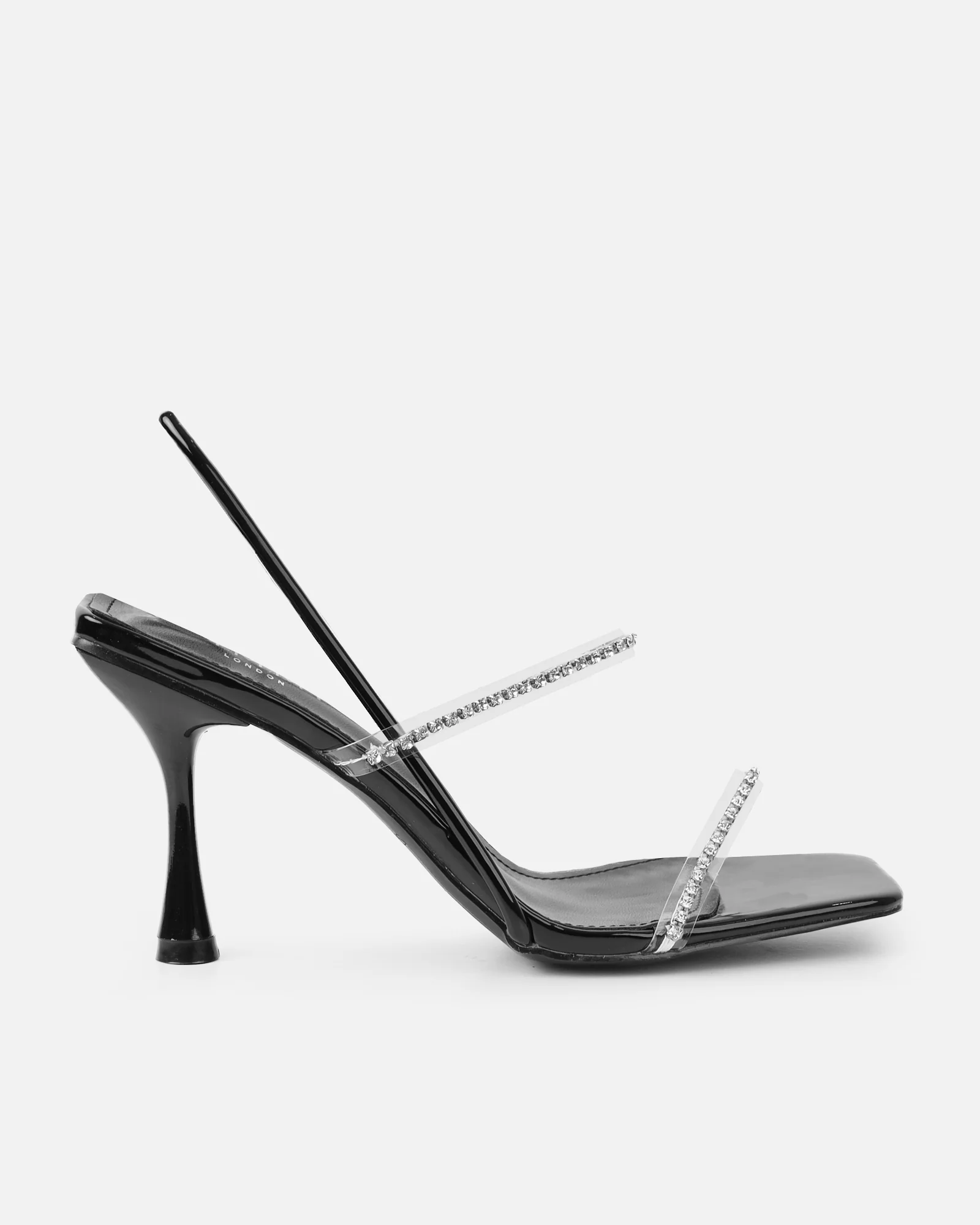 Confetti Black Clear Diamante Mid Heeled Sandals - Image 2