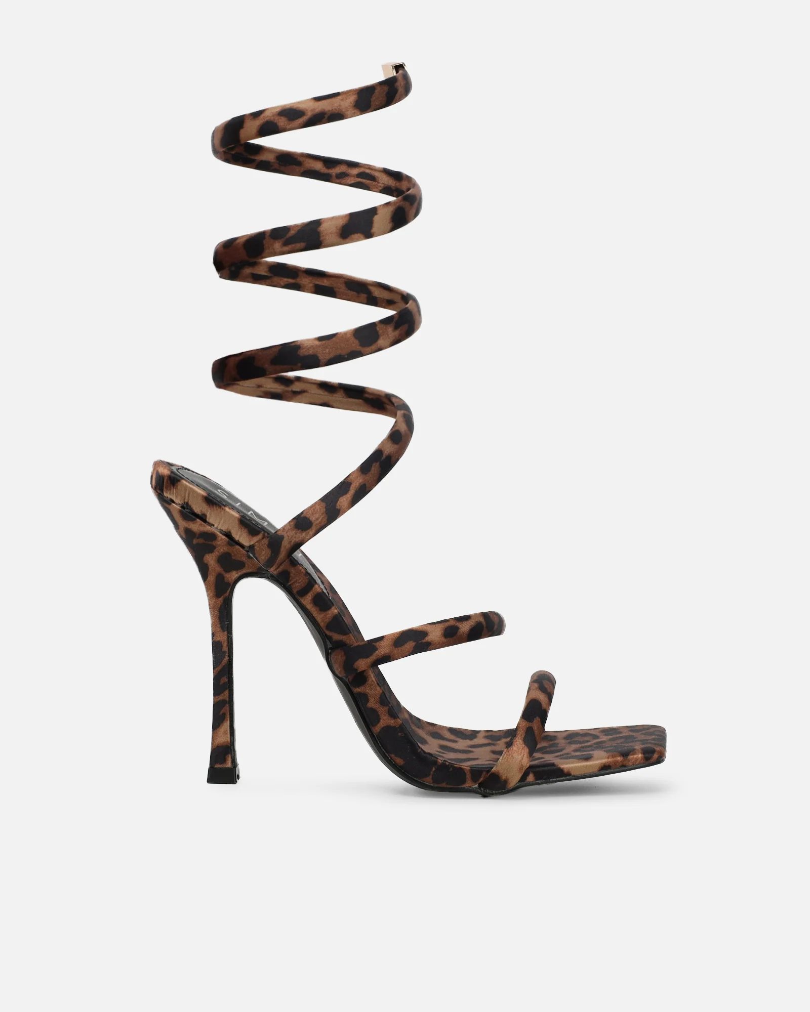 Corrina Leopard Satin Spiral Heeled Sandals - Image 2