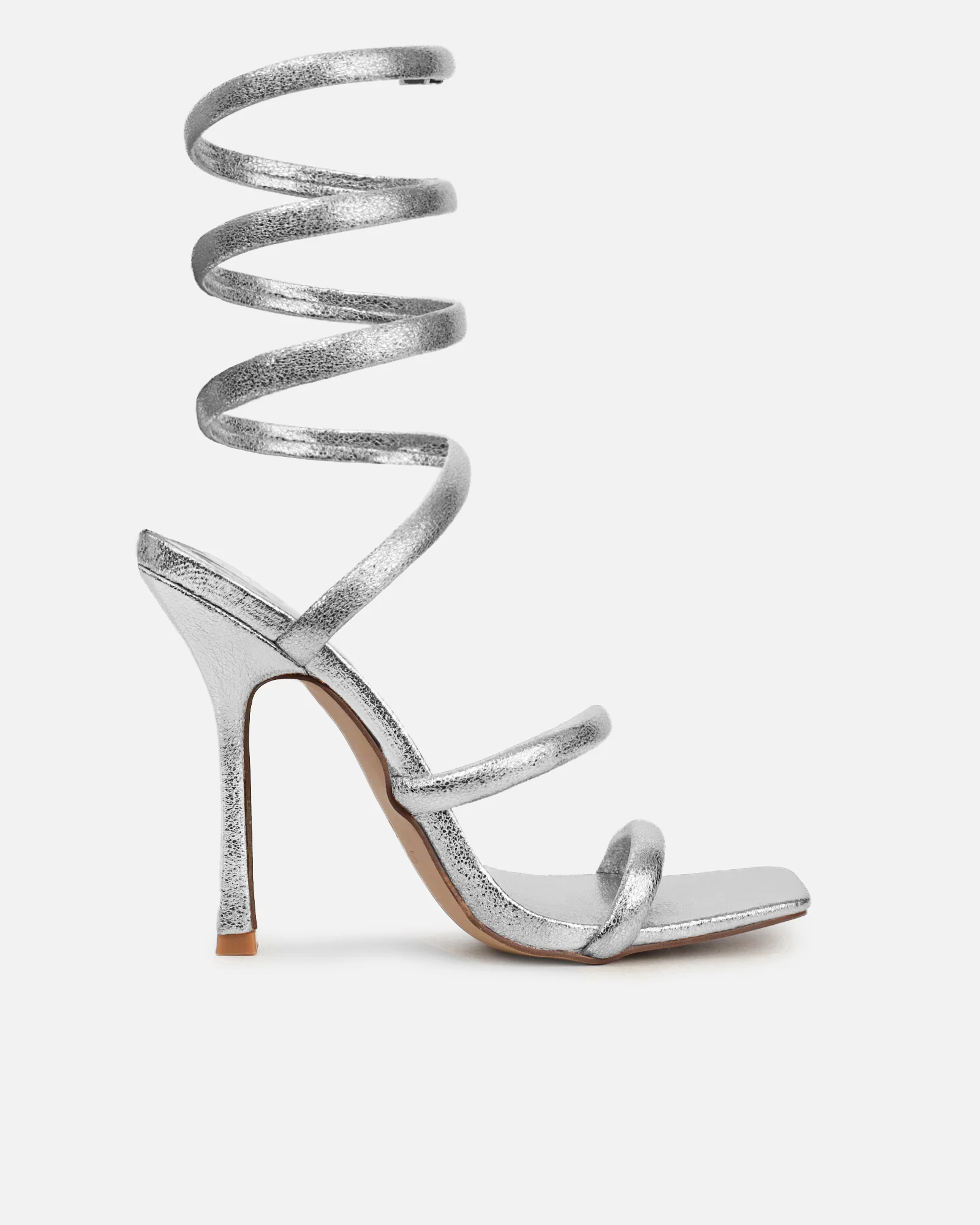Corrina Silver Metallic Spiral Heeled Sandals - Image 2