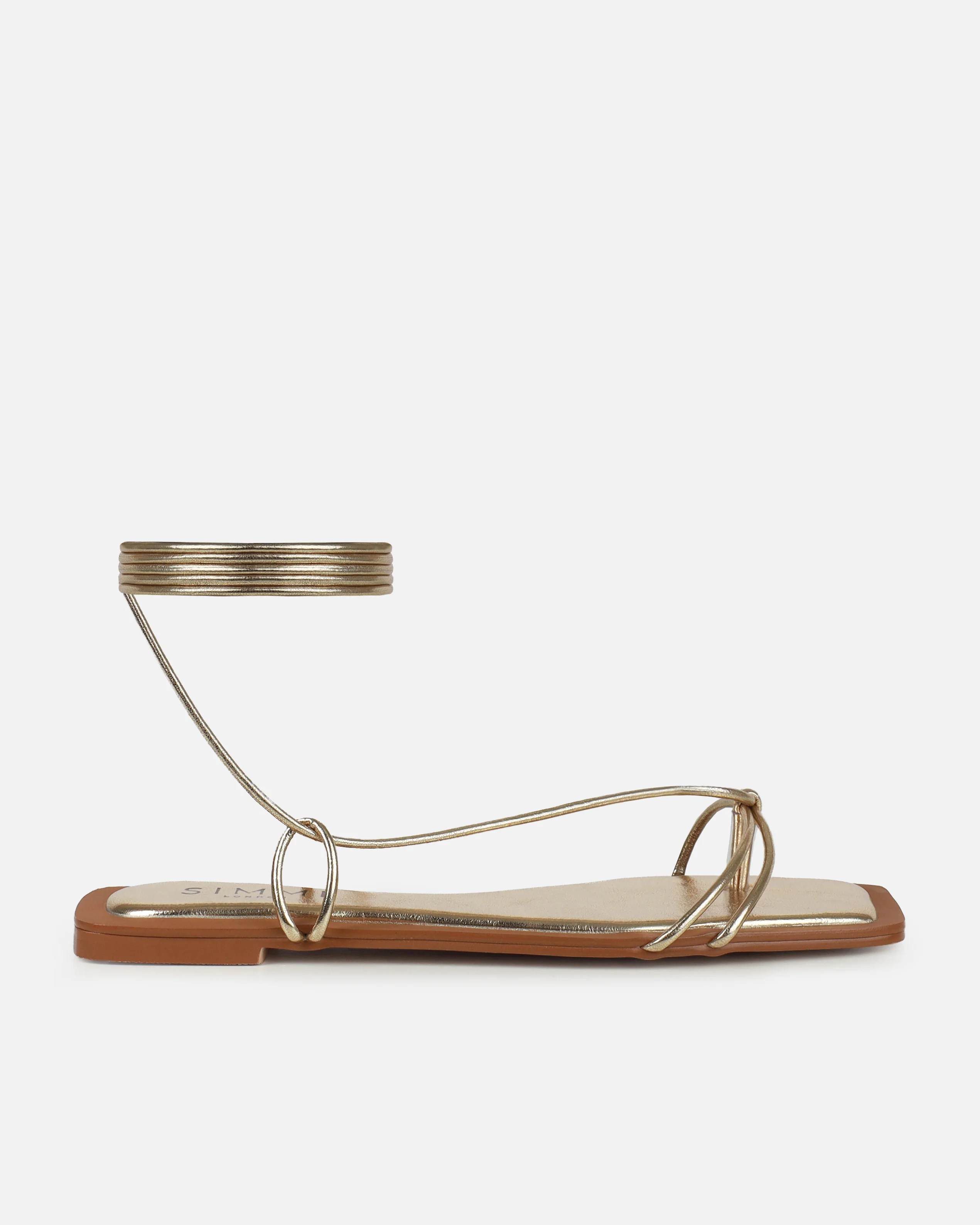 Cosmina Gold Metallic Lace Up Flat Sandals - Image 2