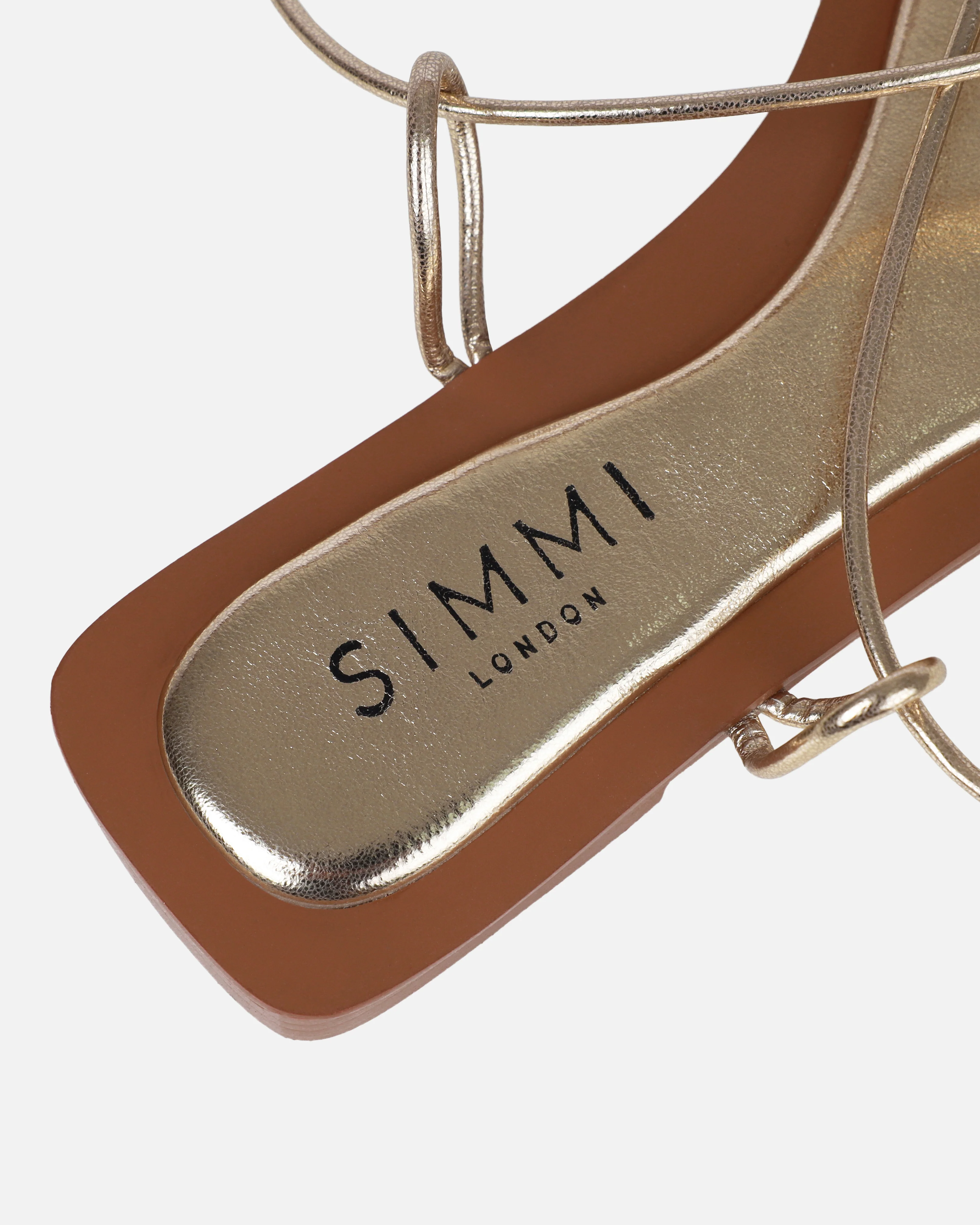 Cosmina Gold Metallic Lace Up Flat Sandals - Image 3