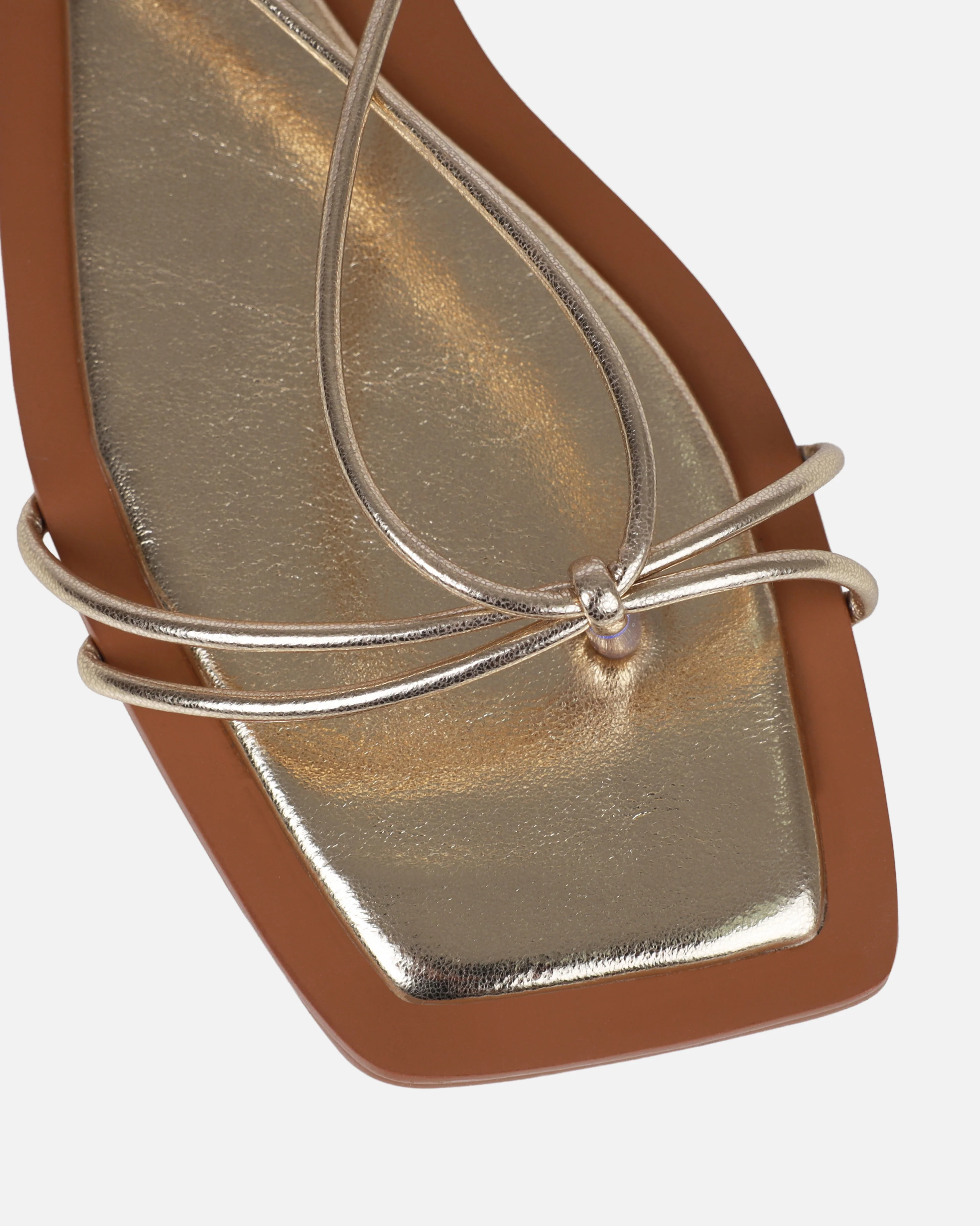 Cosmina Gold Metallic Lace Up Flat Sandals - Image 4