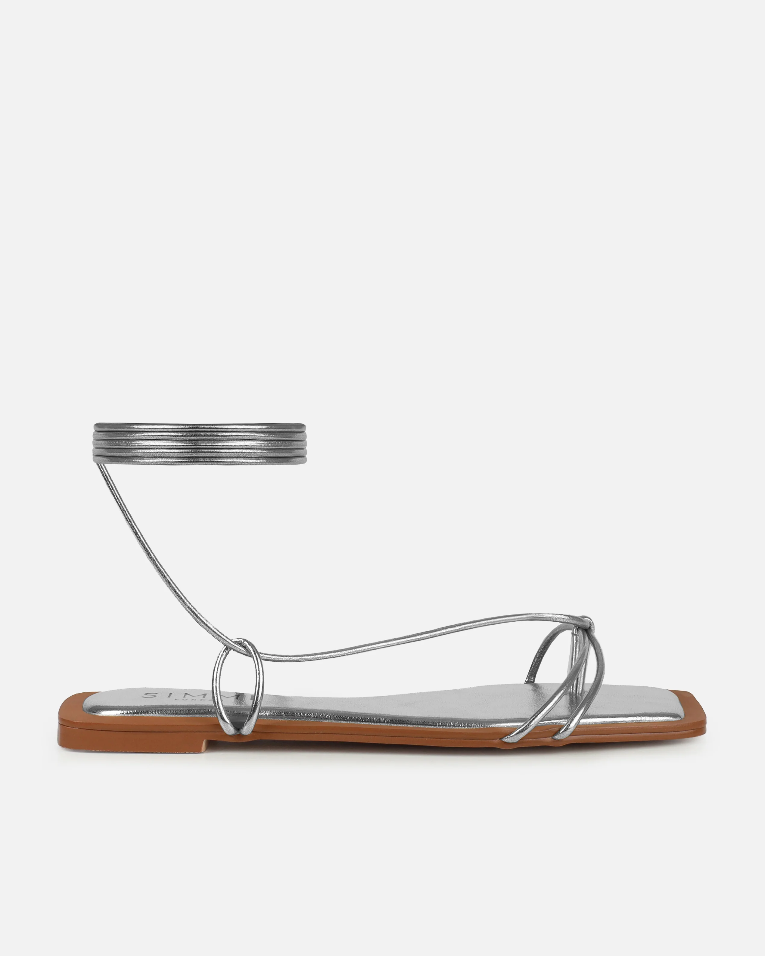 Cosmina Silver Metallic Lace Up Flat Sandals - Image 2