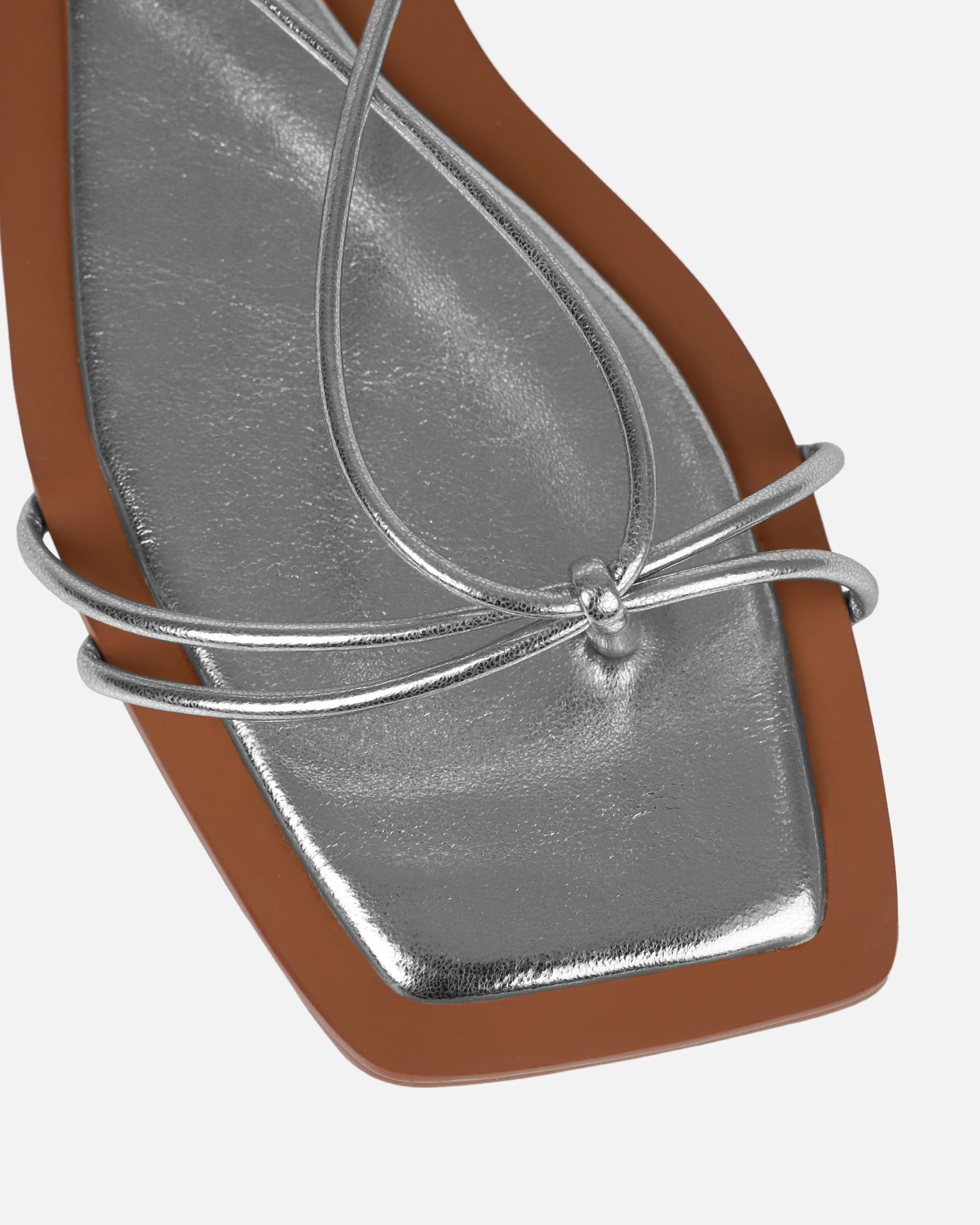 Cosmina Silver Metallic Lace Up Flat Sandals - Image 4