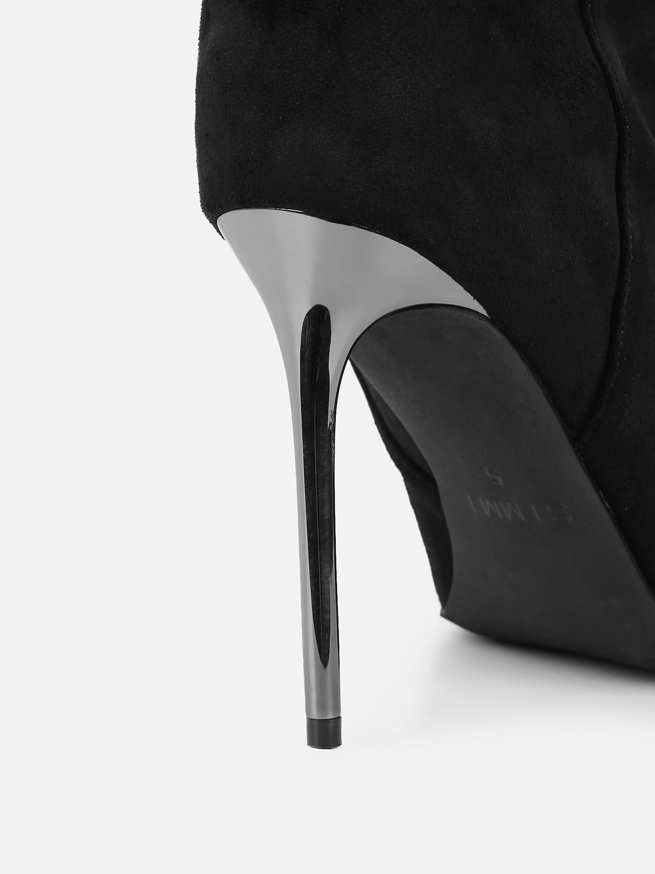 Cotton Black Suede Ruched Heeled Boots - Image 3