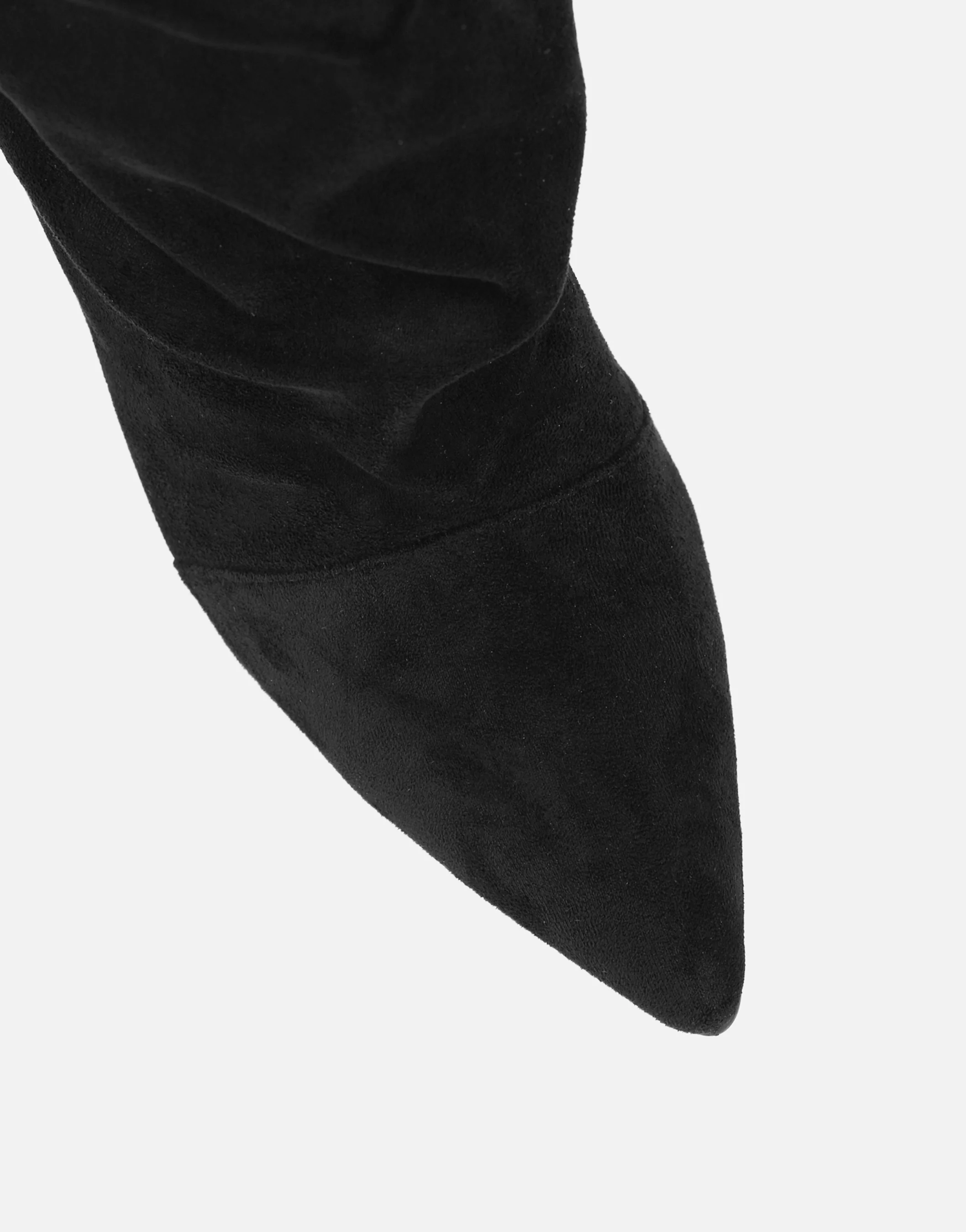 Cotton Black Suede Ruched Heeled Boots - Image 4