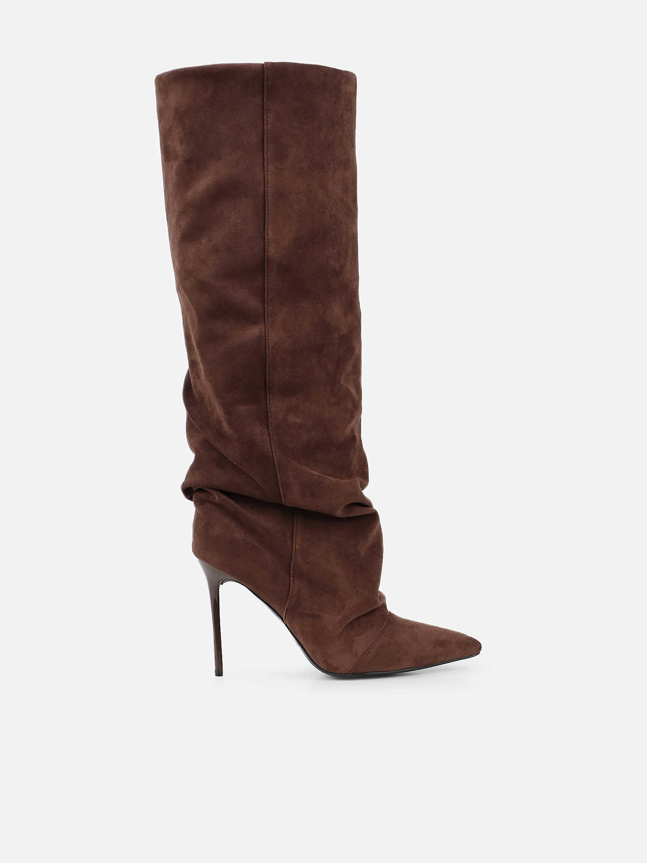 Cotton Brown Suede Ruched Heeled Boots - Image 2