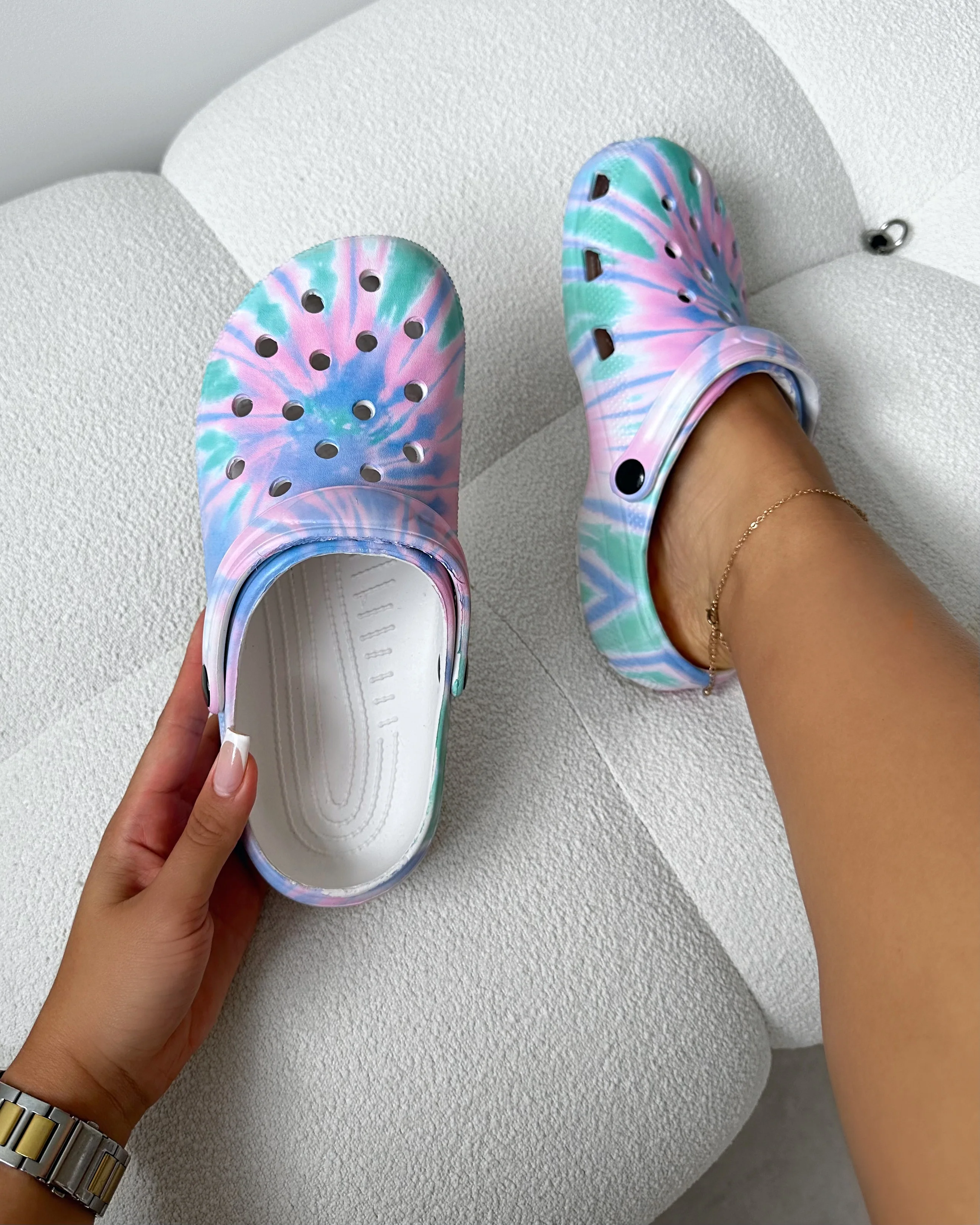 Cruz Pink And Green Tie Dye Moulded Flat Clogs