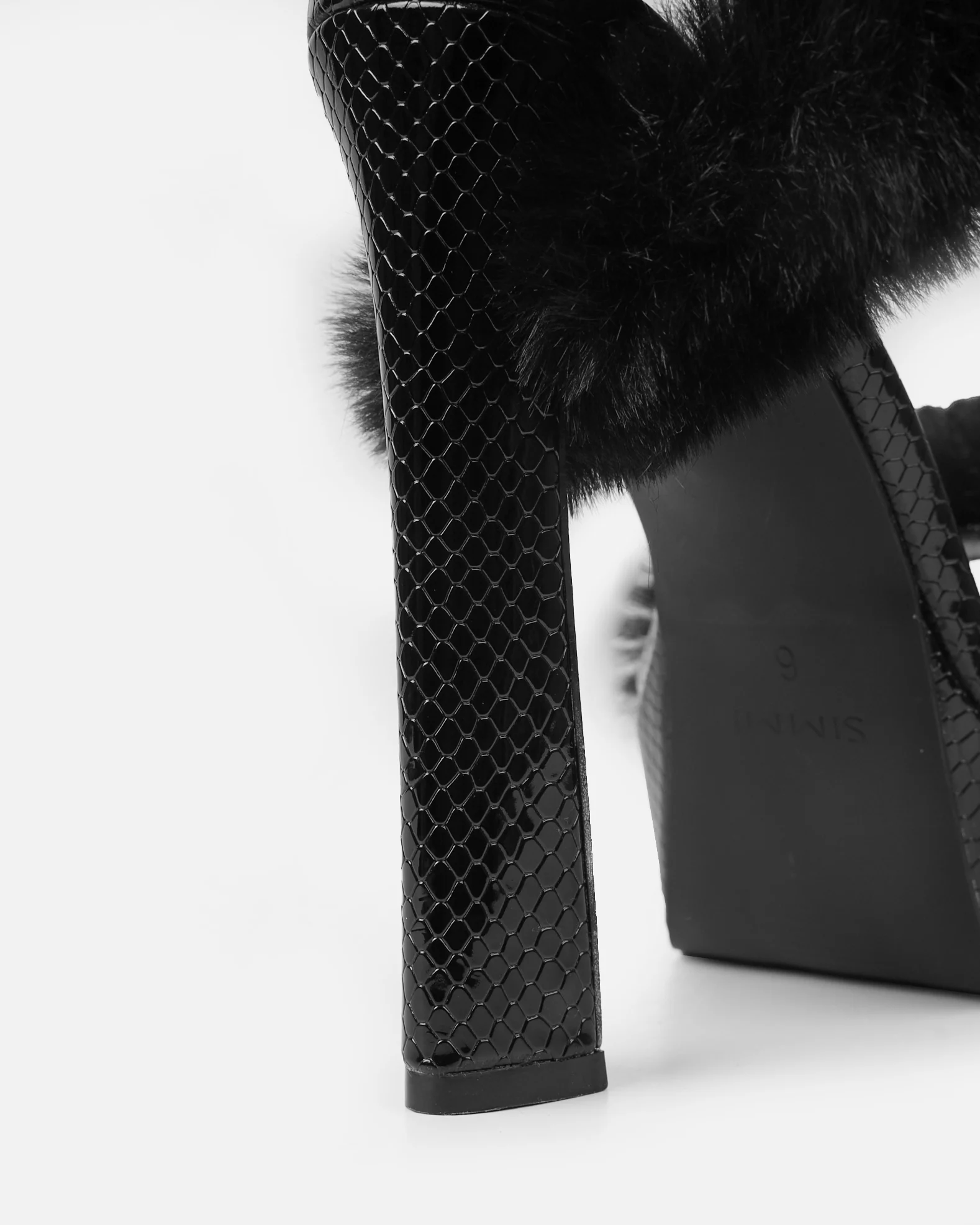 Curly Black Snake Faux Fur Platform Sandals - Image 3