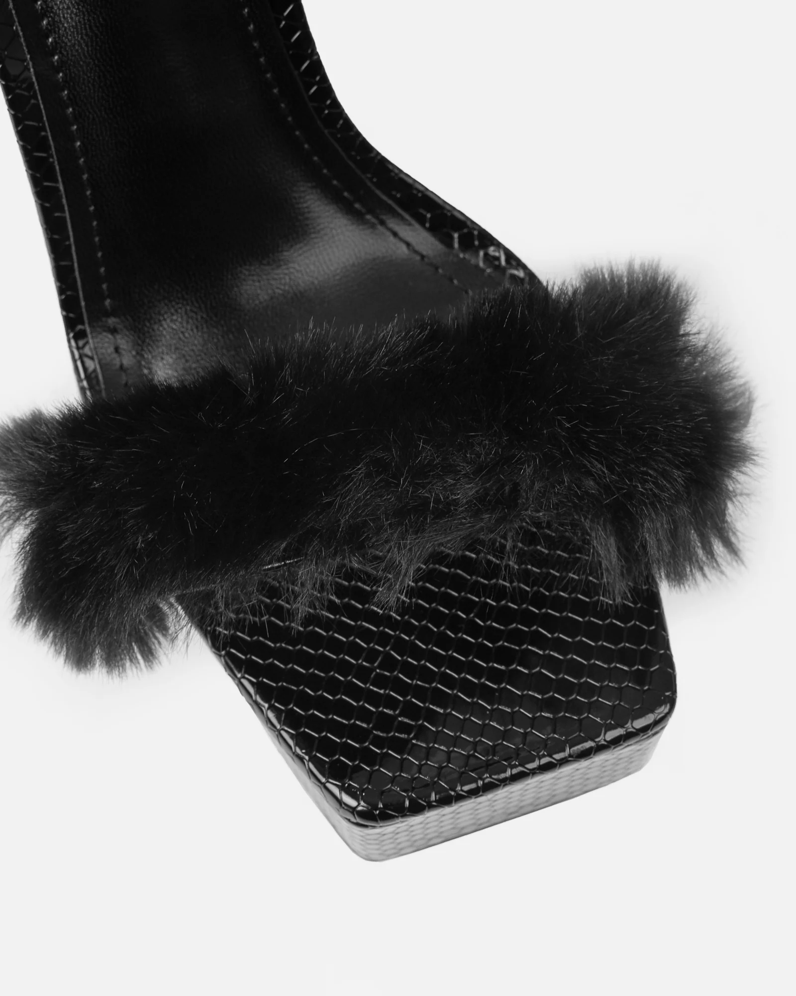 Curly Black Snake Faux Fur Platform Sandals - Image 4