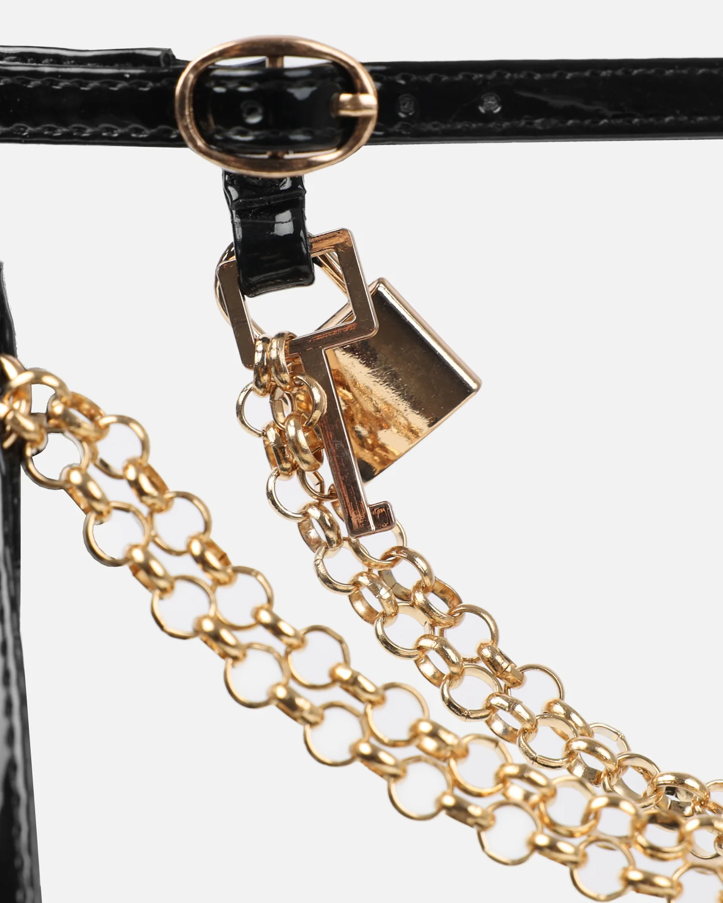 Dafni Black Patent Padlock Detail Heeled Sandals - Image 3