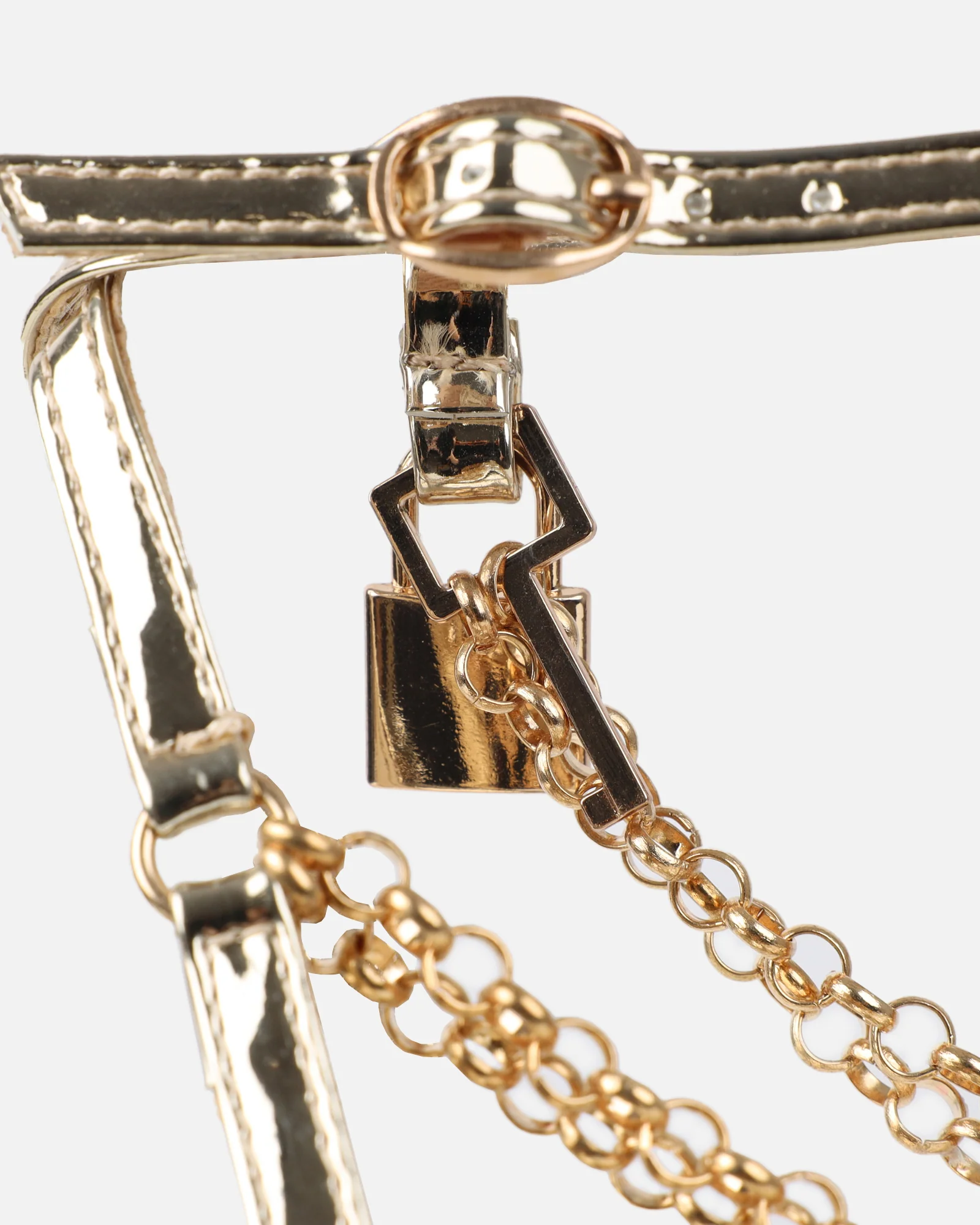 Dafni Gold Mirror Padlock Detail Heeled Sandals - Image 3