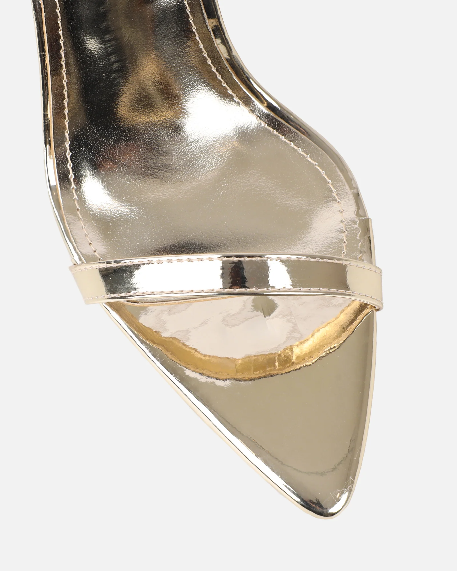Dafni Gold Mirror Padlock Detail Heeled Sandals - Image 4