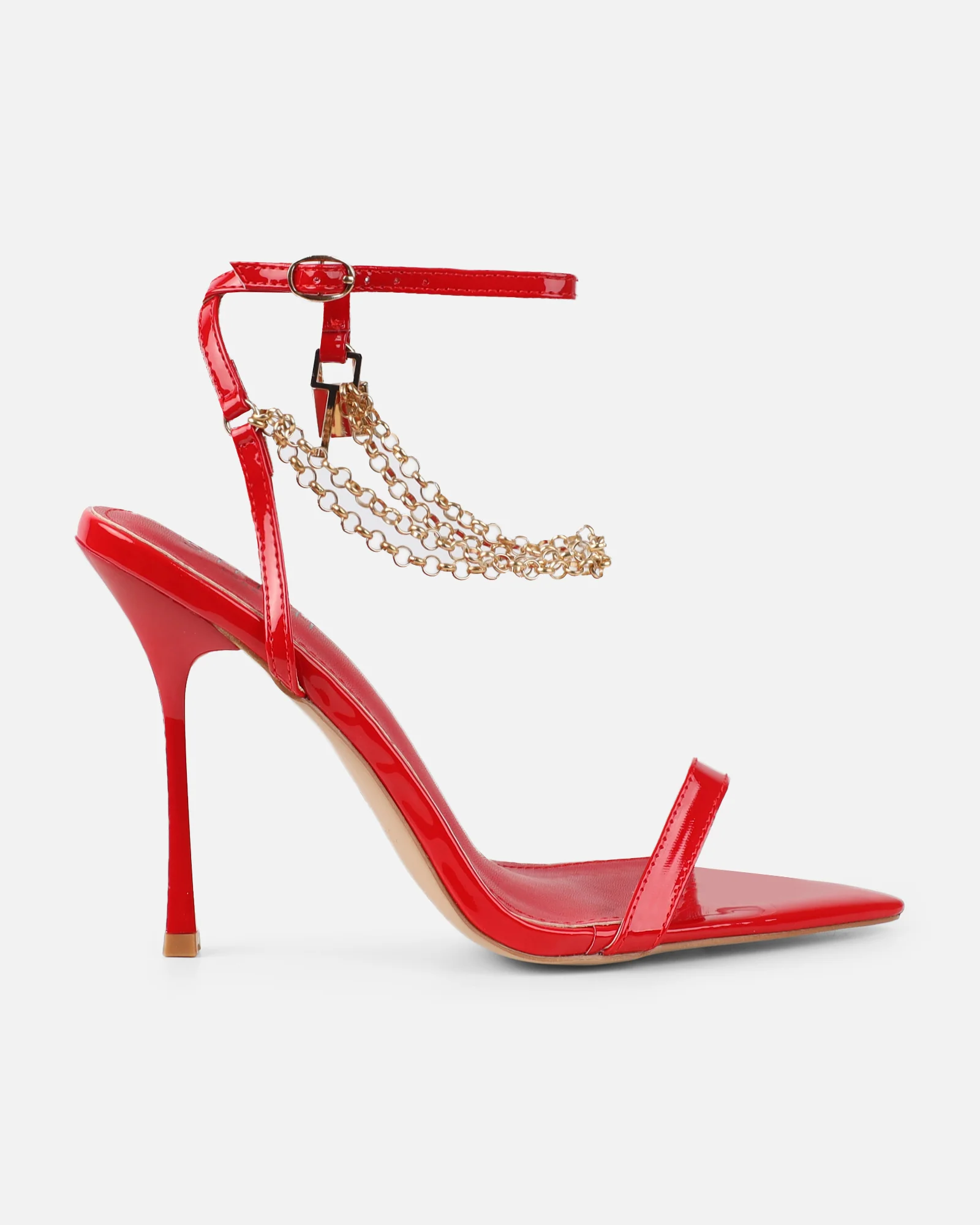 Dafni Red Patent Padlock Detail Heeled Sandals - Image 2
