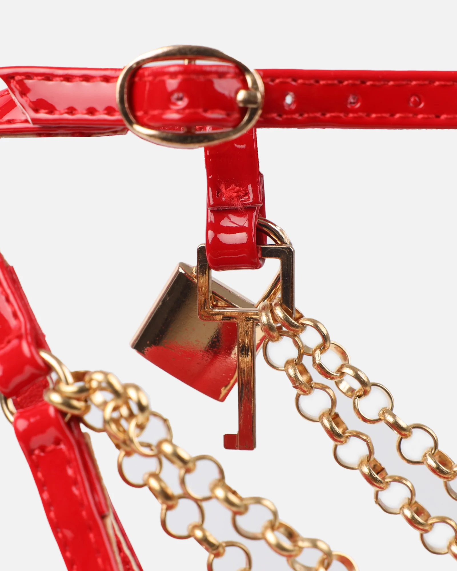 Dafni Red Patent Padlock Detail Heeled Sandals - Image 3