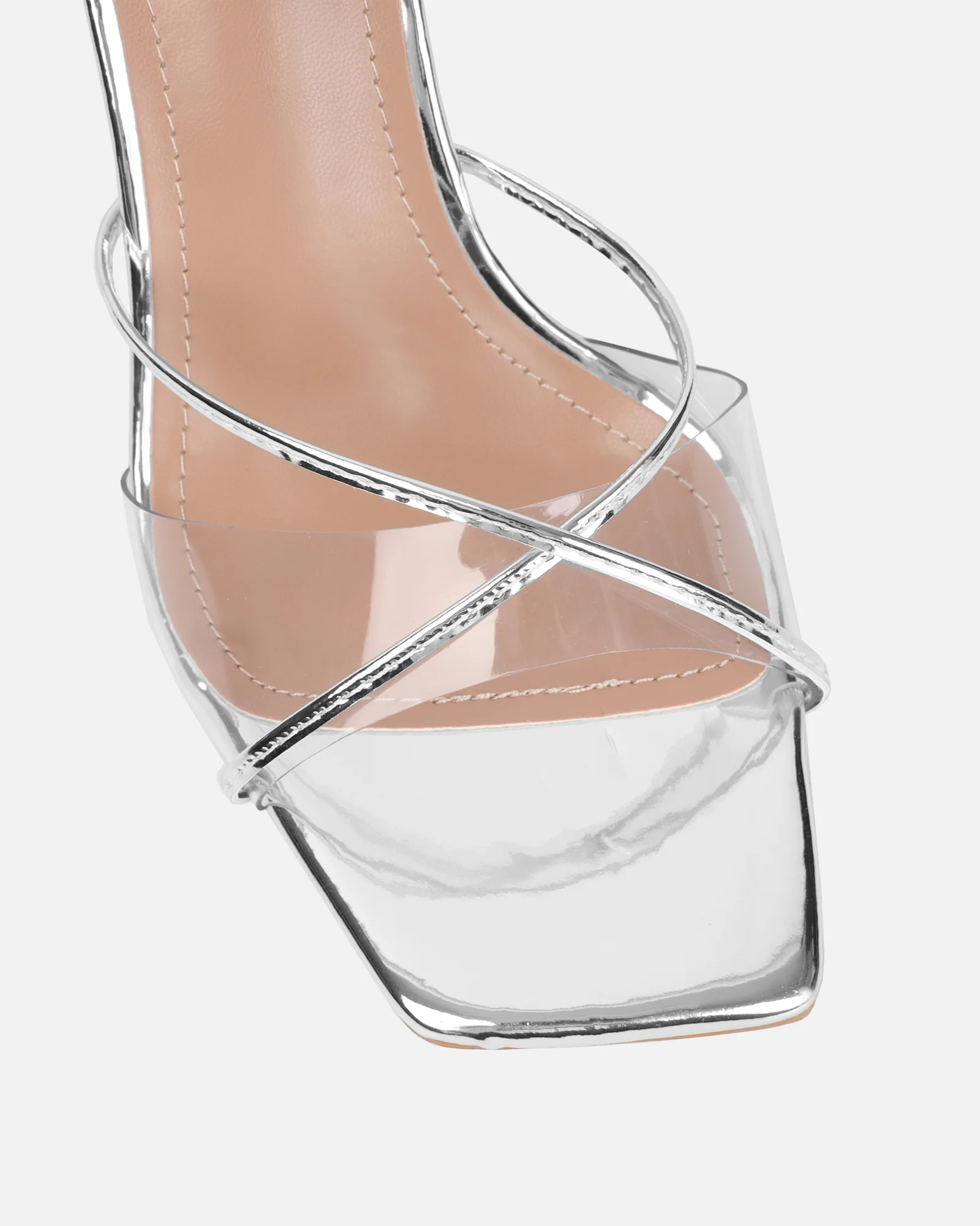 Daisha Silver Mirror Clear Heeled Sandals - Image 4