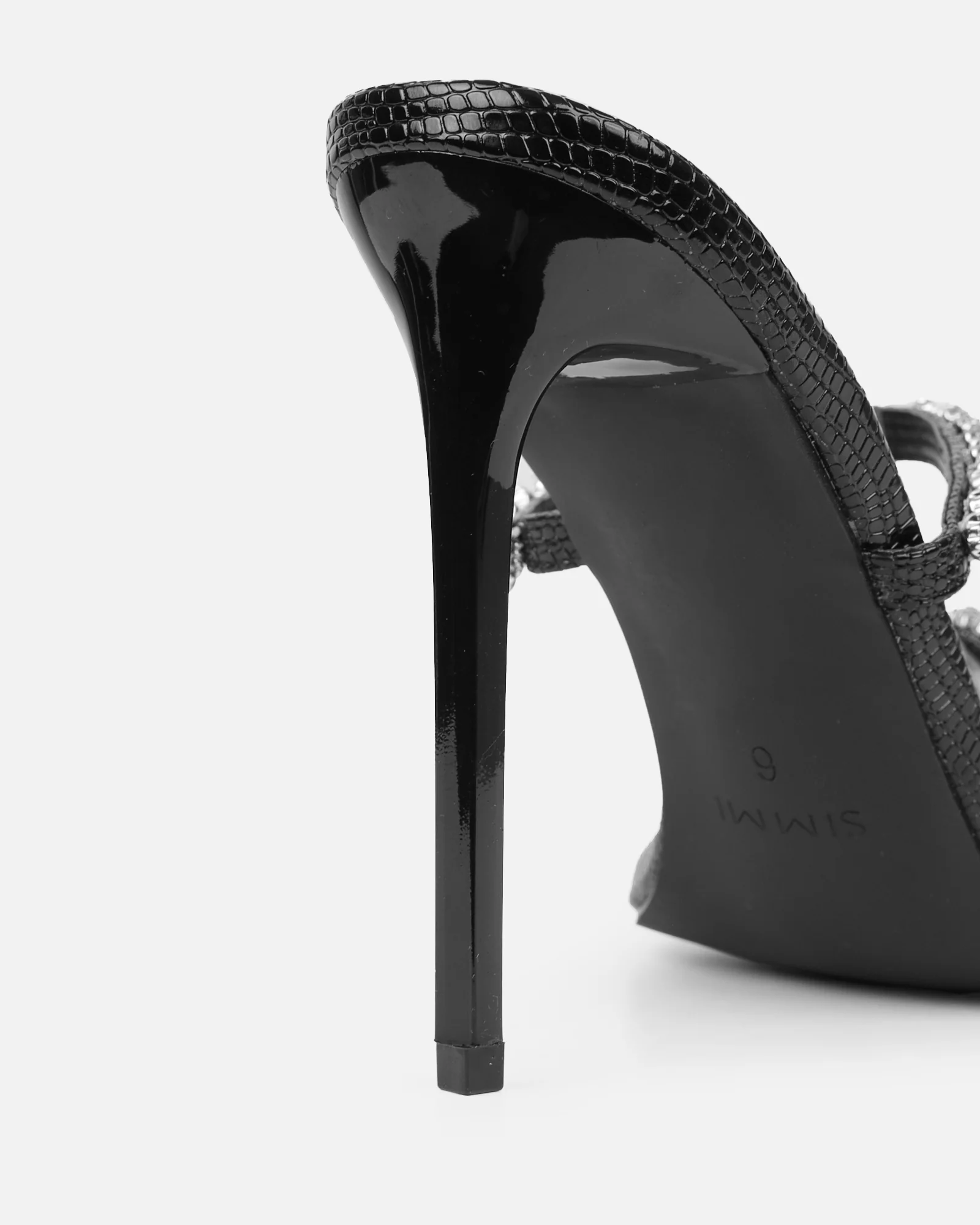 Daizy Black Snake Effect Diamante Heeled Sandals - Image 3