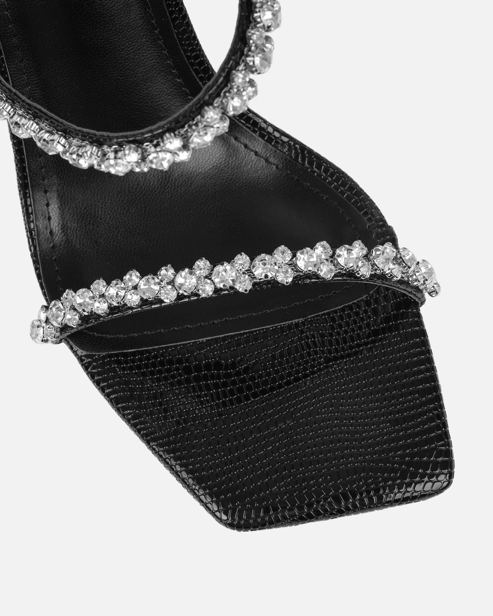 Daizy Black Snake Effect Diamante Heeled Sandals - Image 4