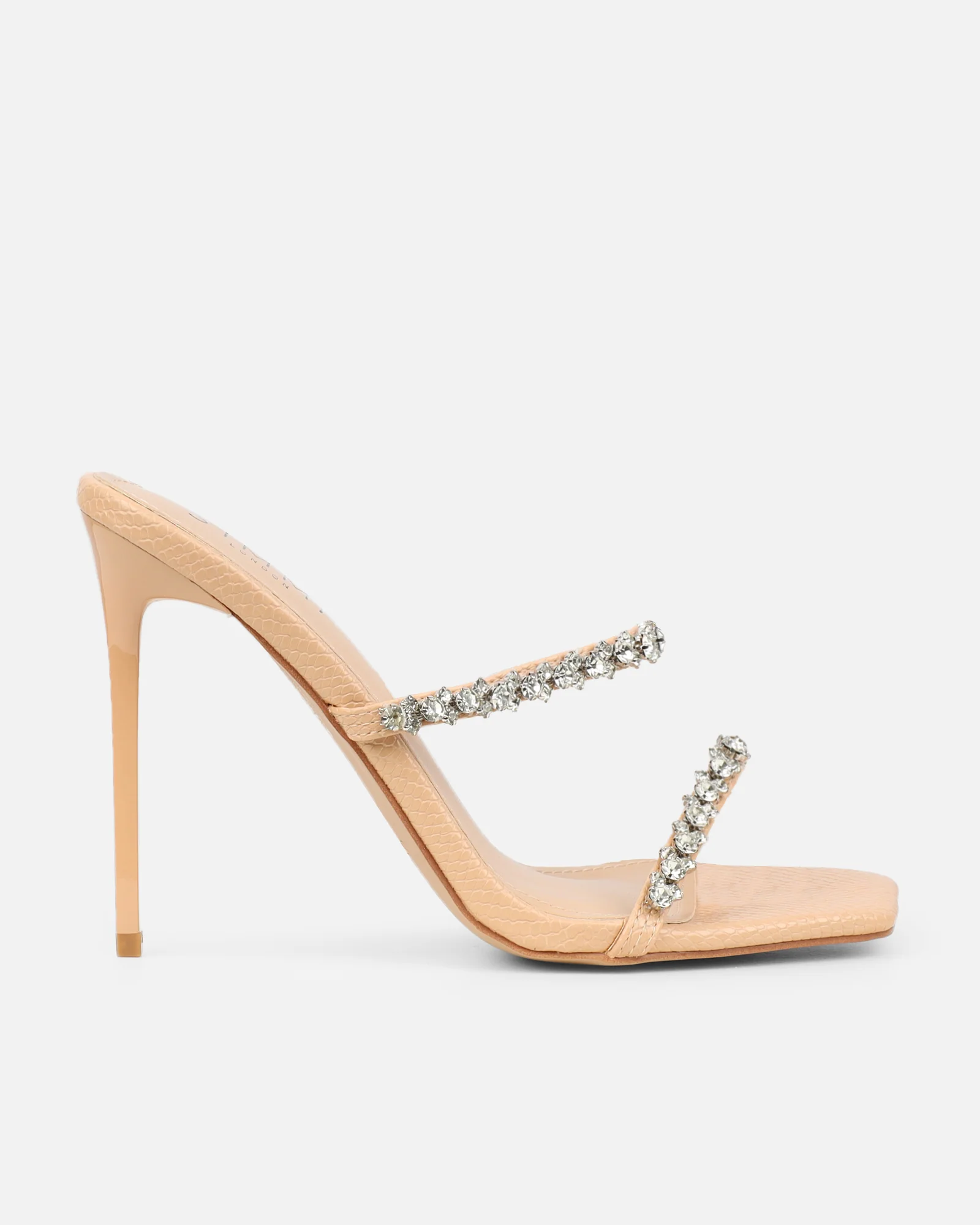 Daizy Nude Snake Effect Diamante Heeled Sandals - Image 2
