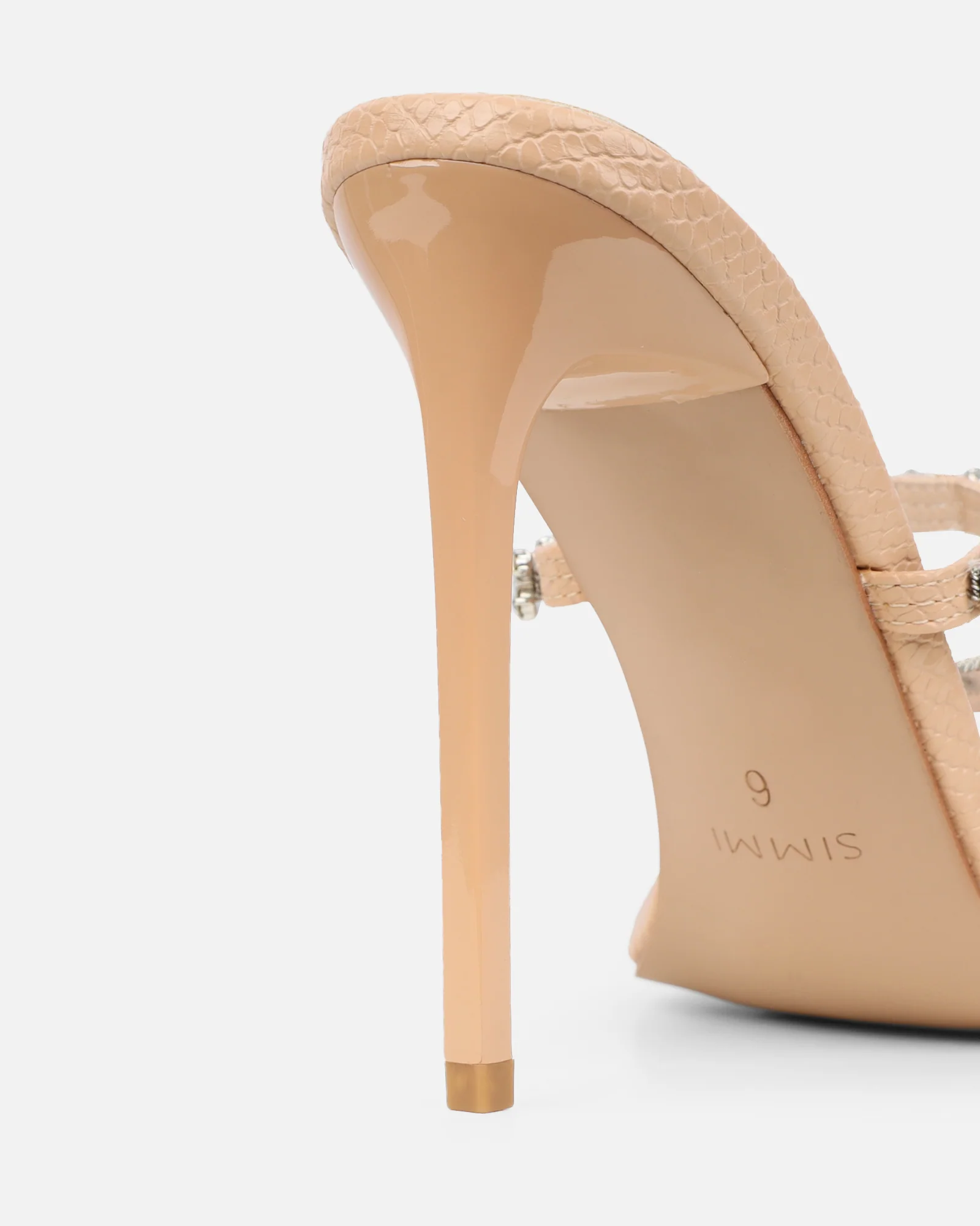 Daizy Nude Snake Effect Diamante Heeled Sandals - Image 3