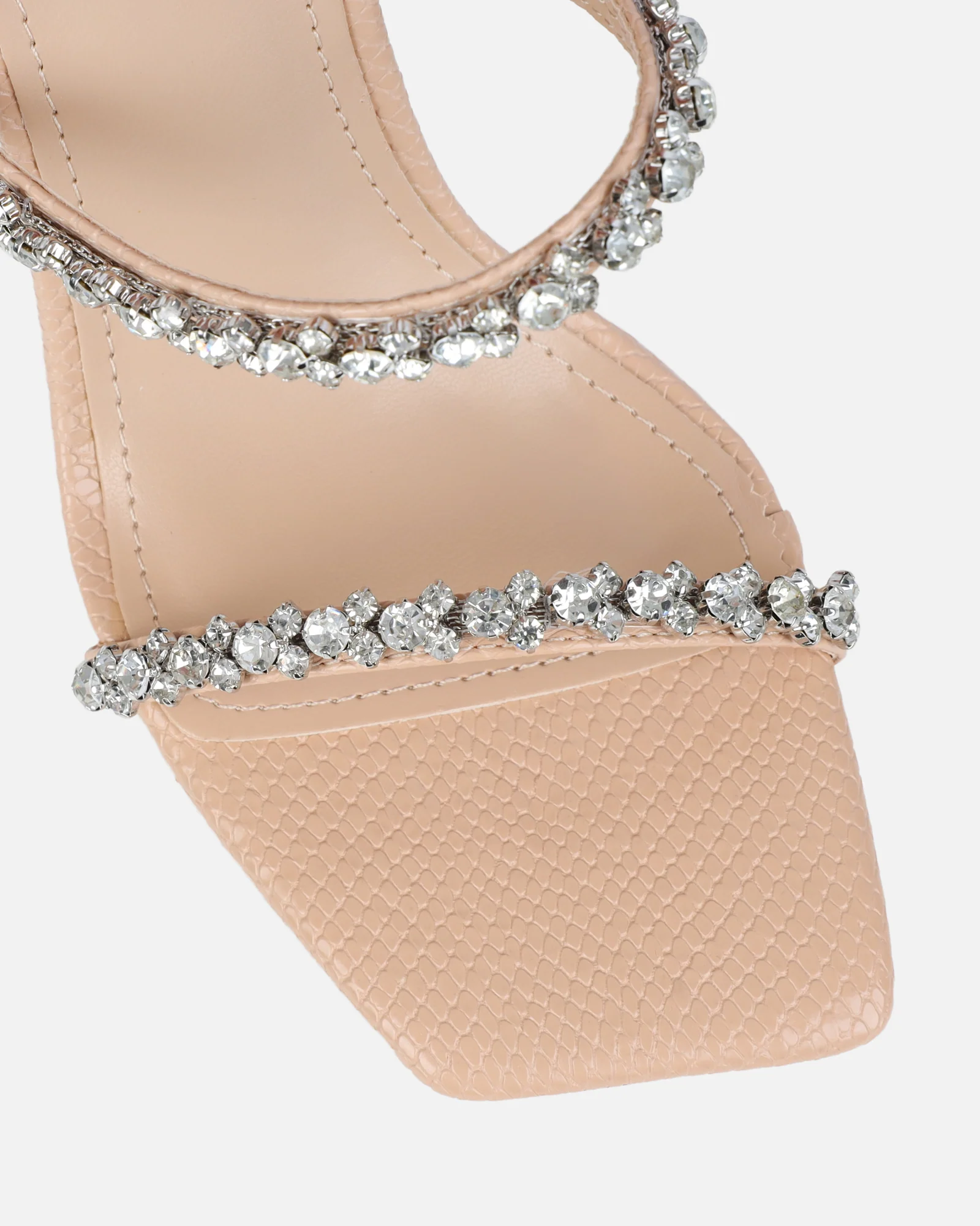 Daizy Nude Snake Effect Diamante Heeled Sandals - Image 4