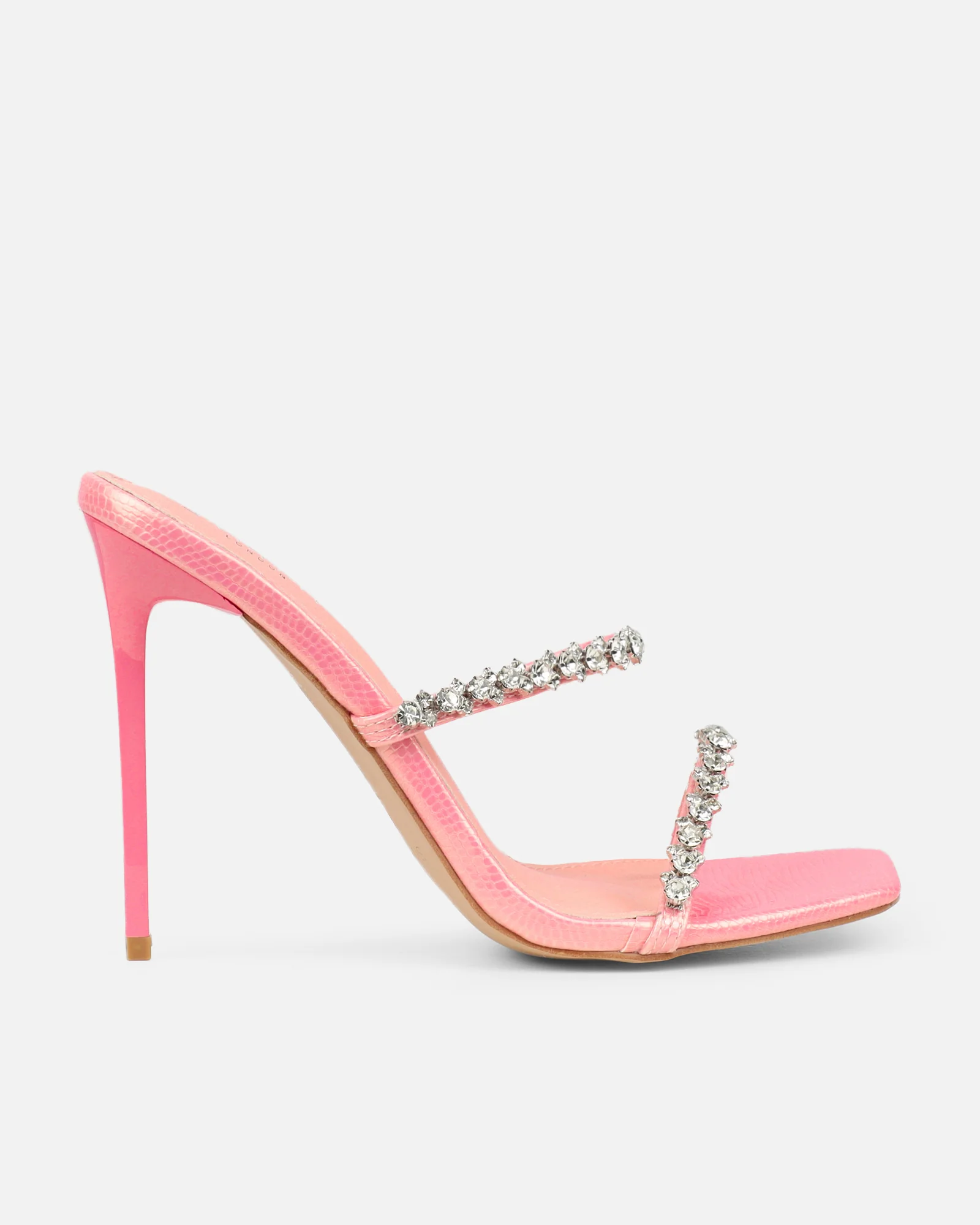 Daizy Pink Snake Effect Diamante Heeled Sandals - Image 2