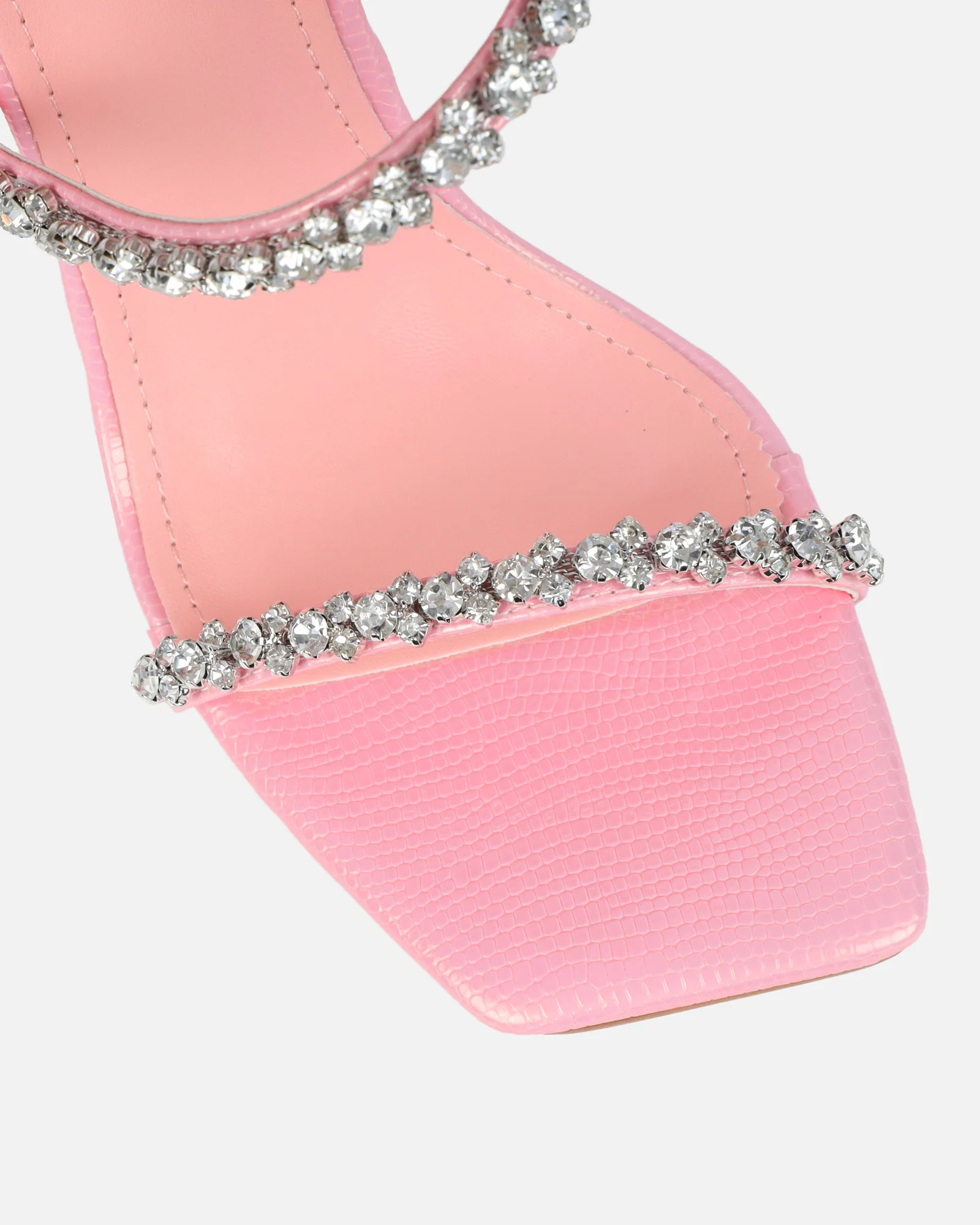 Daizy Pink Snake Effect Diamante Heeled Sandals - Image 4