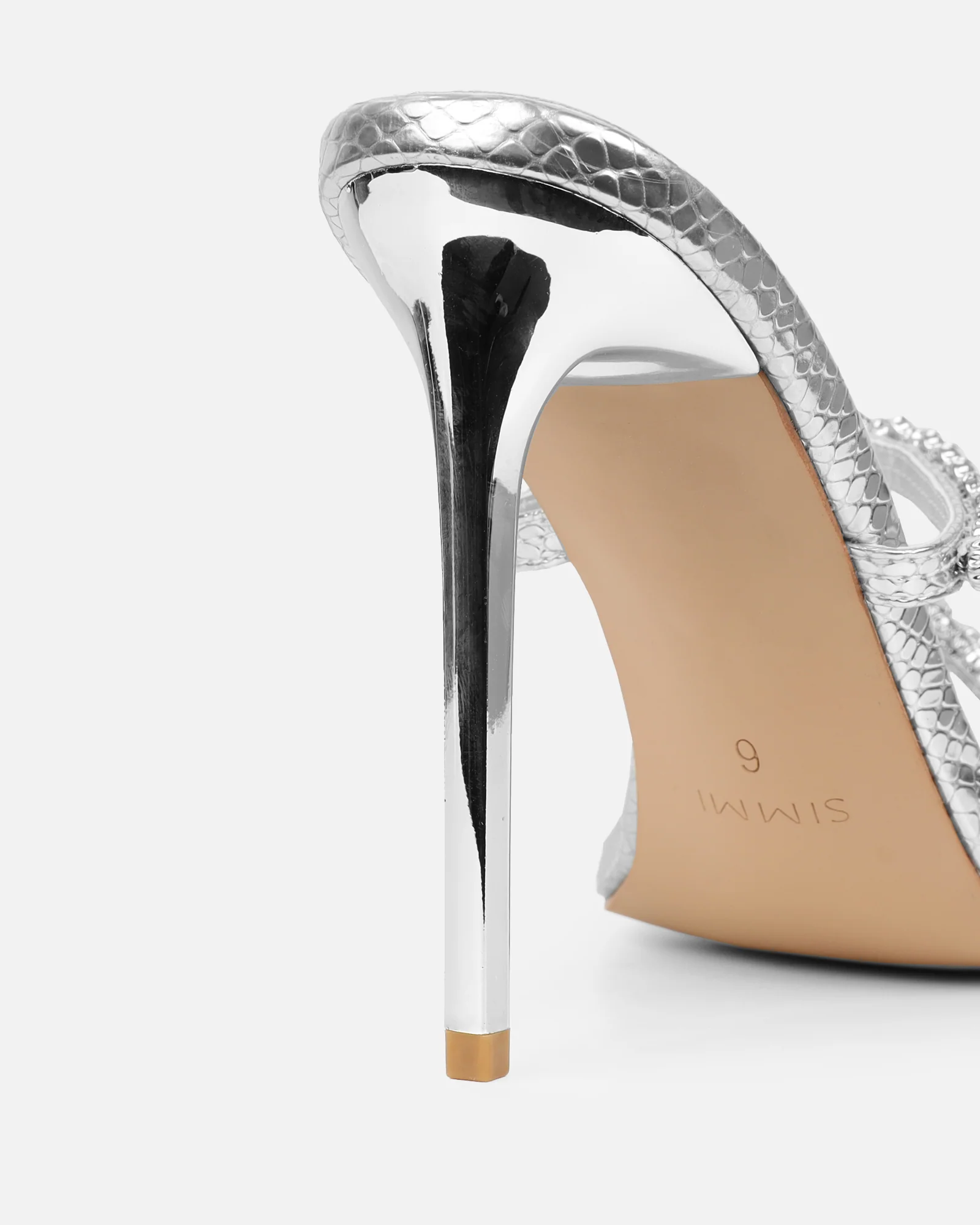 Daizy Silver Snake Effect Diamante Heeled Sandals - Image 3