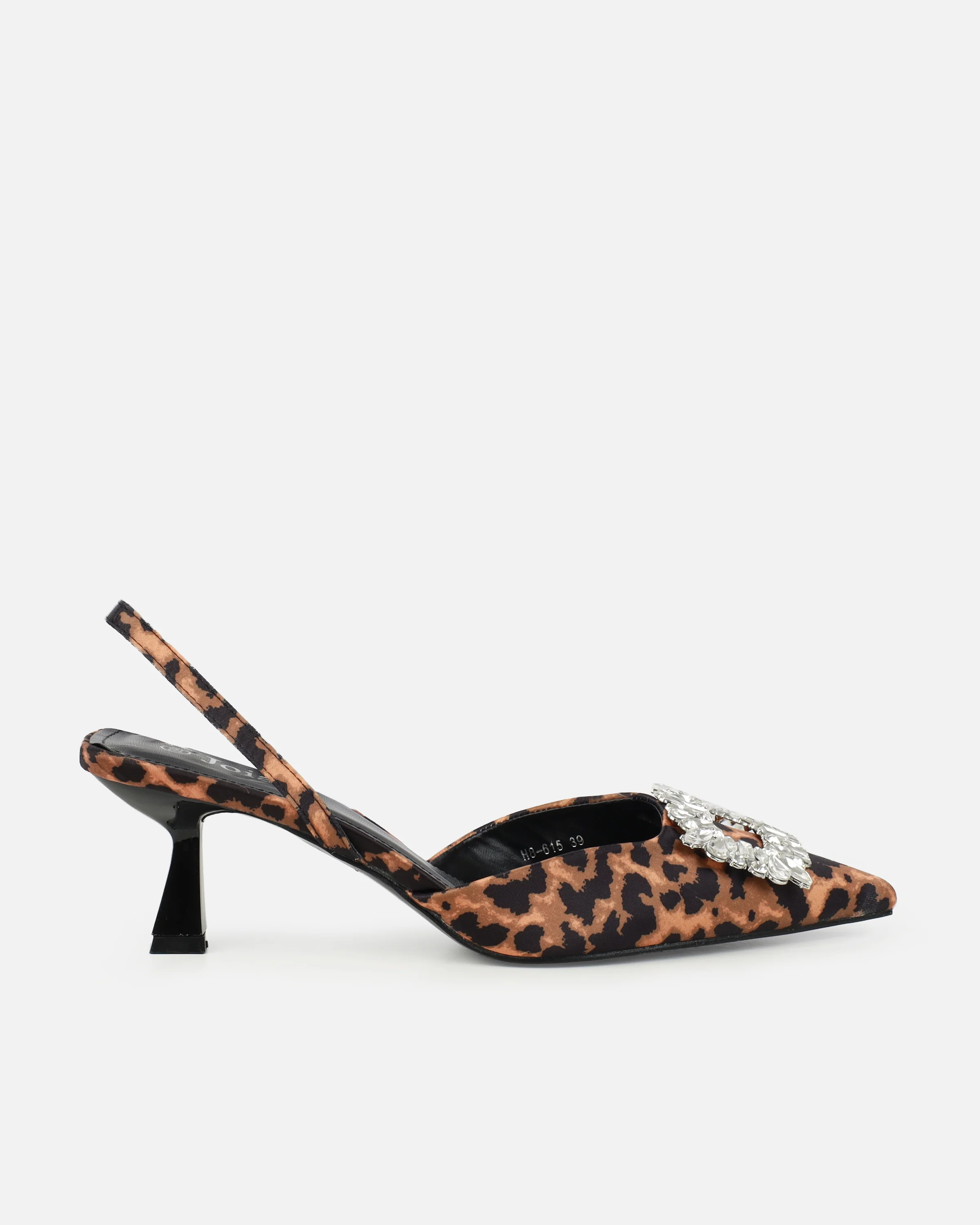 Dalary Faux Leopard Print Diamante Low Court Heeled Shoes - Image 2