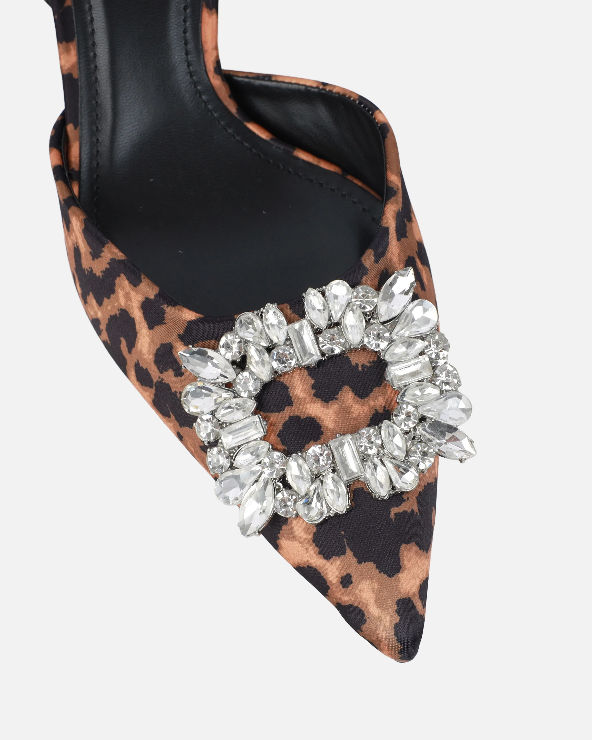 Dalary Faux Leopard Print Diamante Low Court Heeled Shoes - Image 4