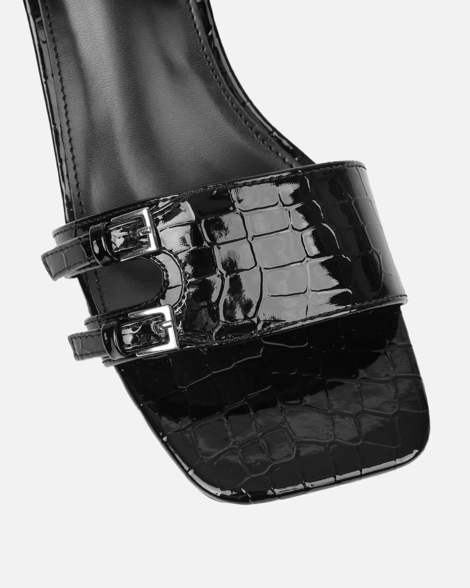 Dallyn Black Faux Croc Mule Heeled Sandals - Image 4
