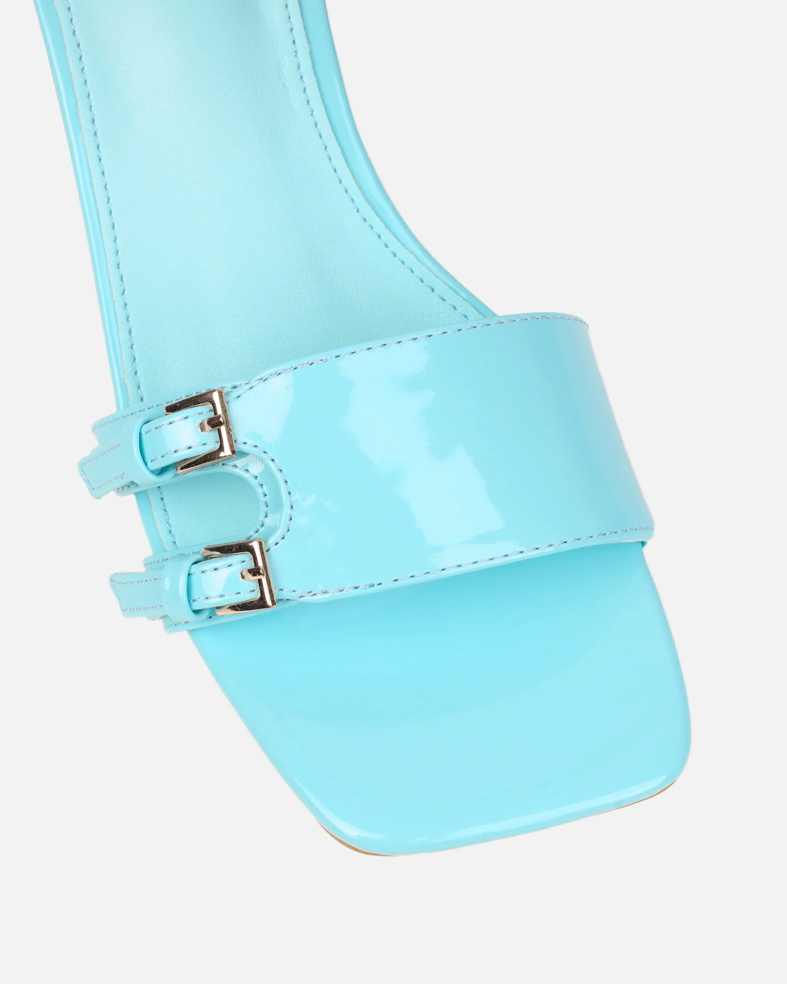 Dallyn Blue Patent Mule Heeled Sandals - Image 4