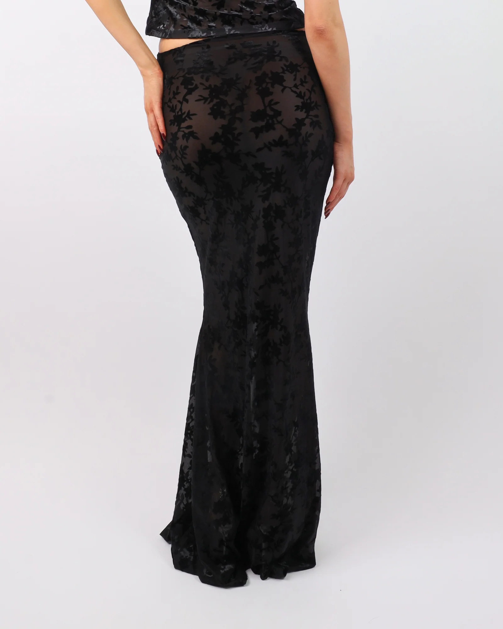 Daphne Black Devore Maxi Skirt - Image 5