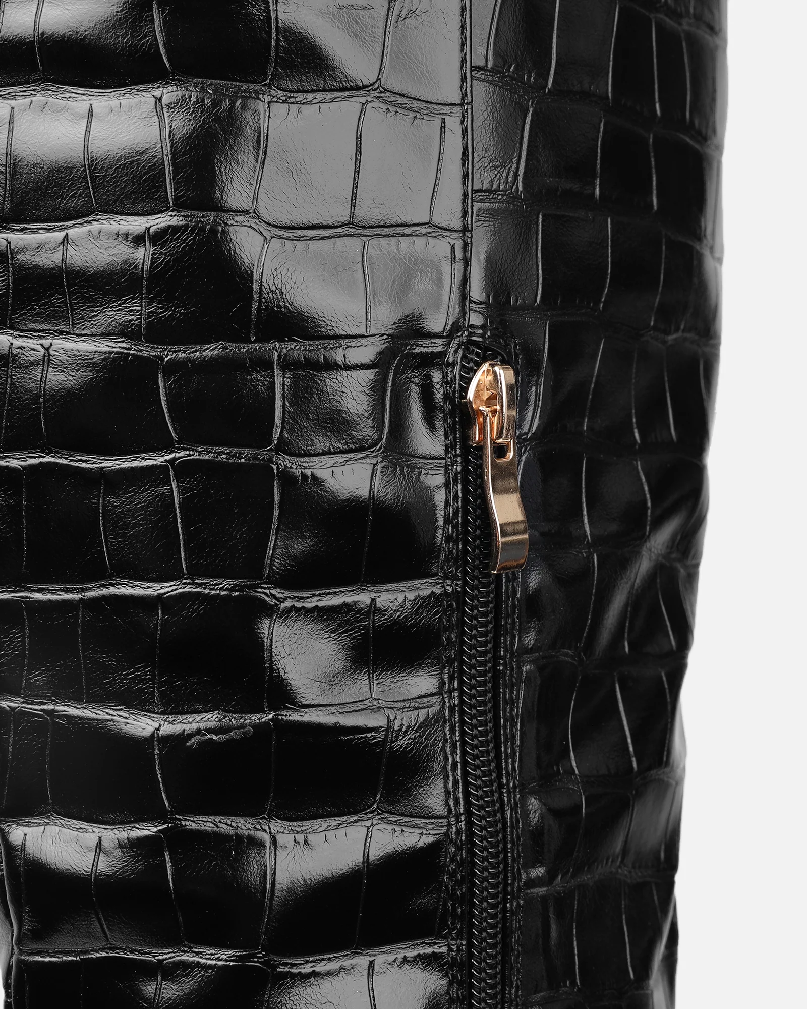 Darell Black Croc Over The Knee Block Heeled Boots - Image 3