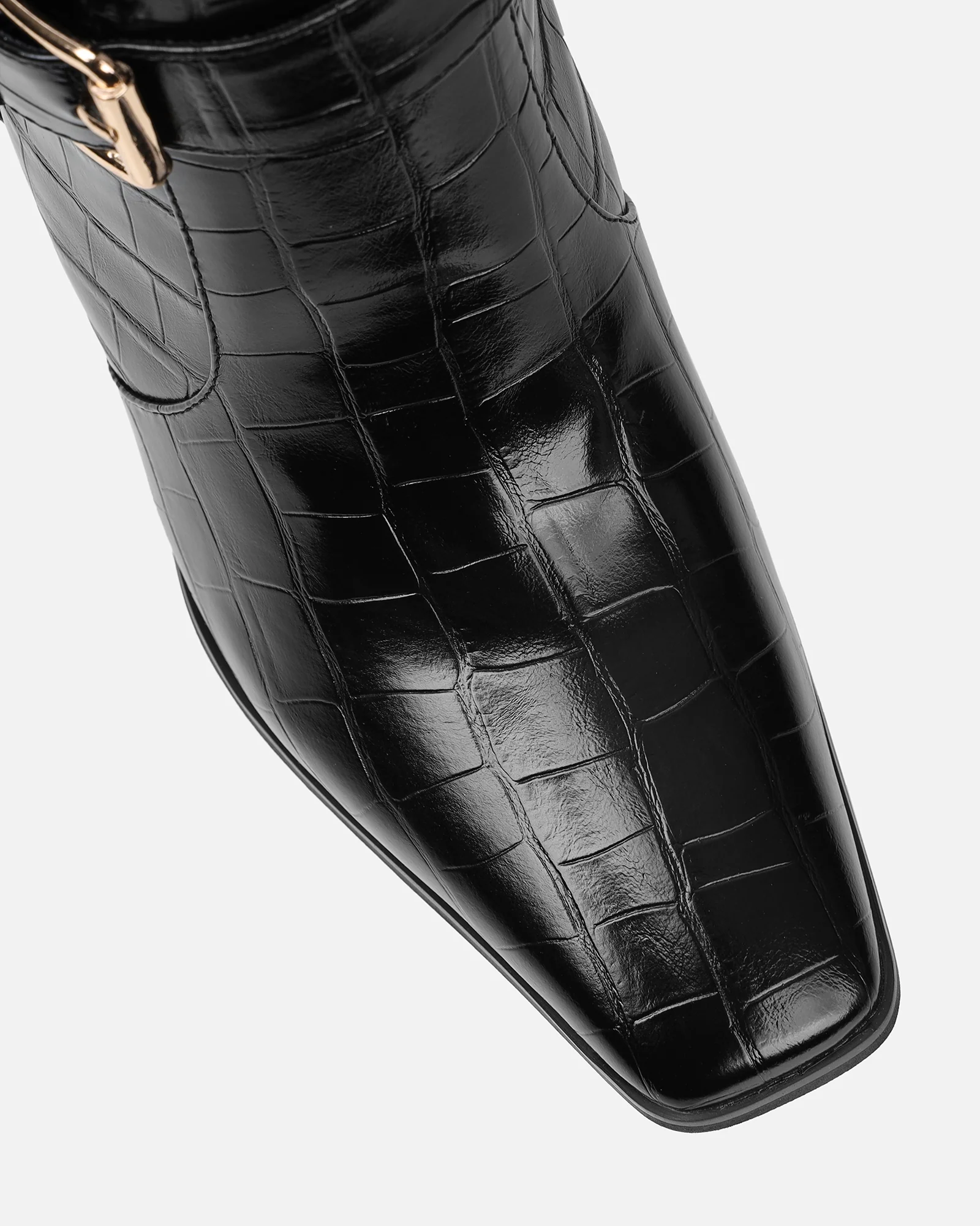 Darell Black Croc Over The Knee Block Heeled Boots - Image 4