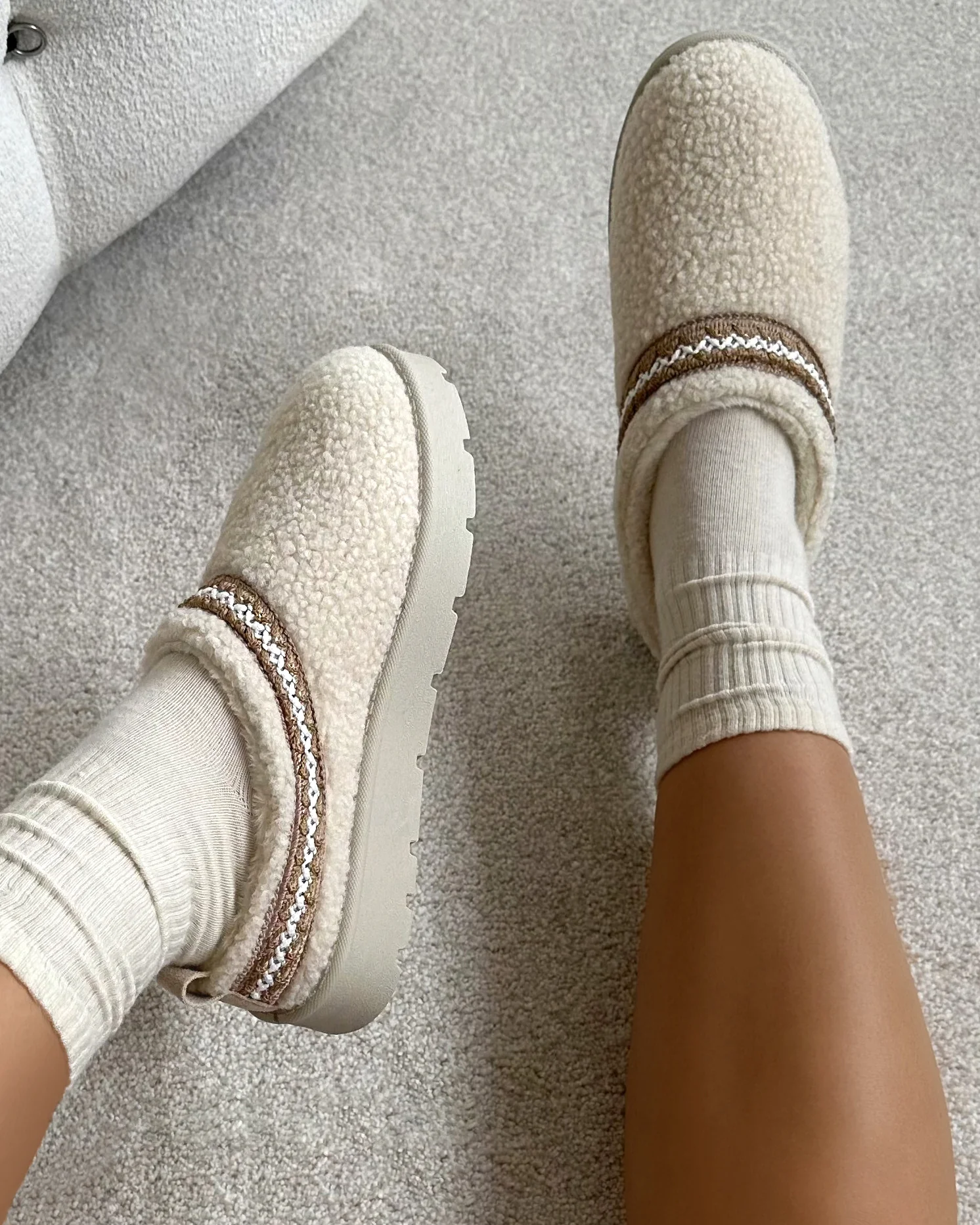 Darick Beige Borg Backless Slippers