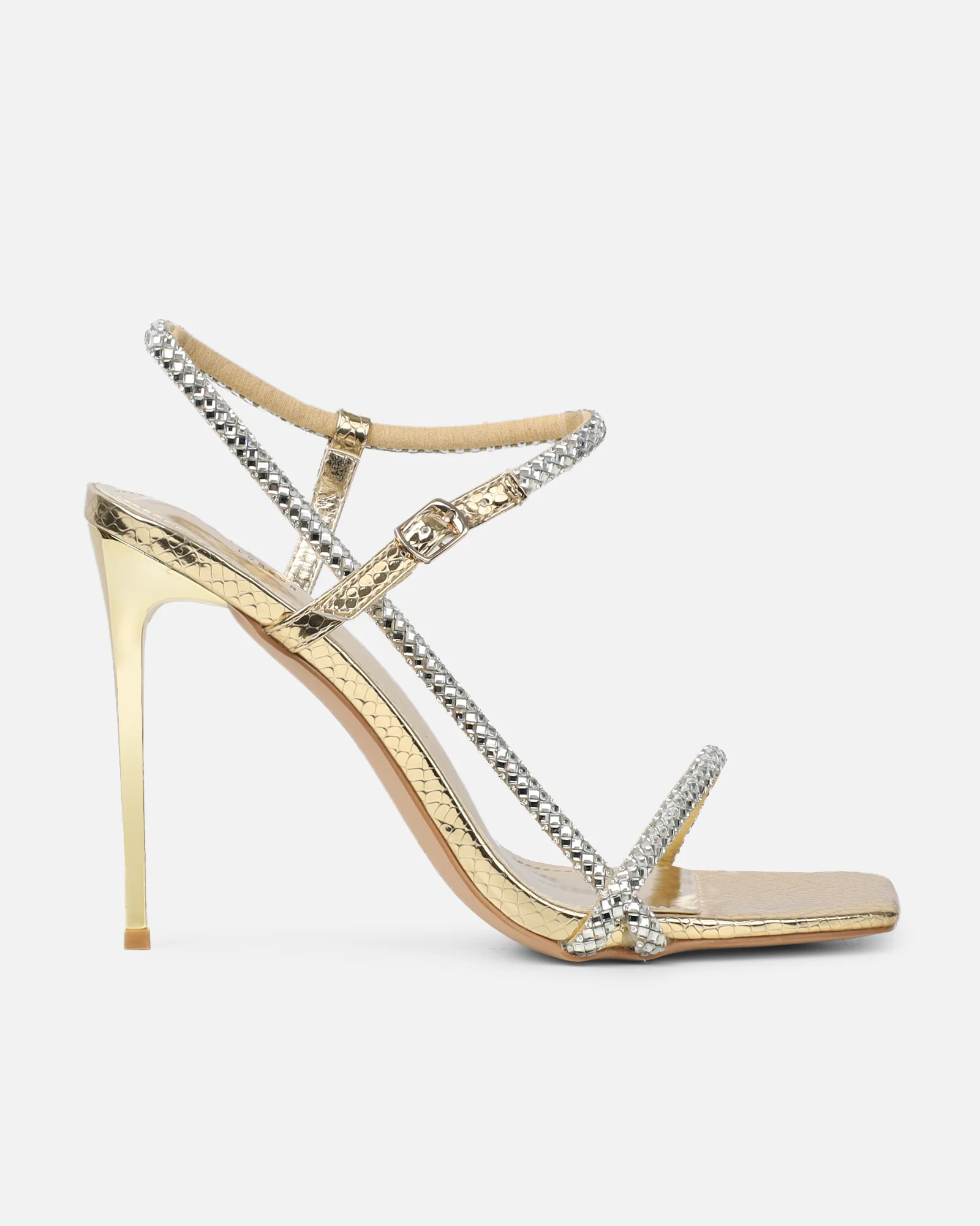 Darlina Gold Snake Diamante Heeled Sandals - Image 2