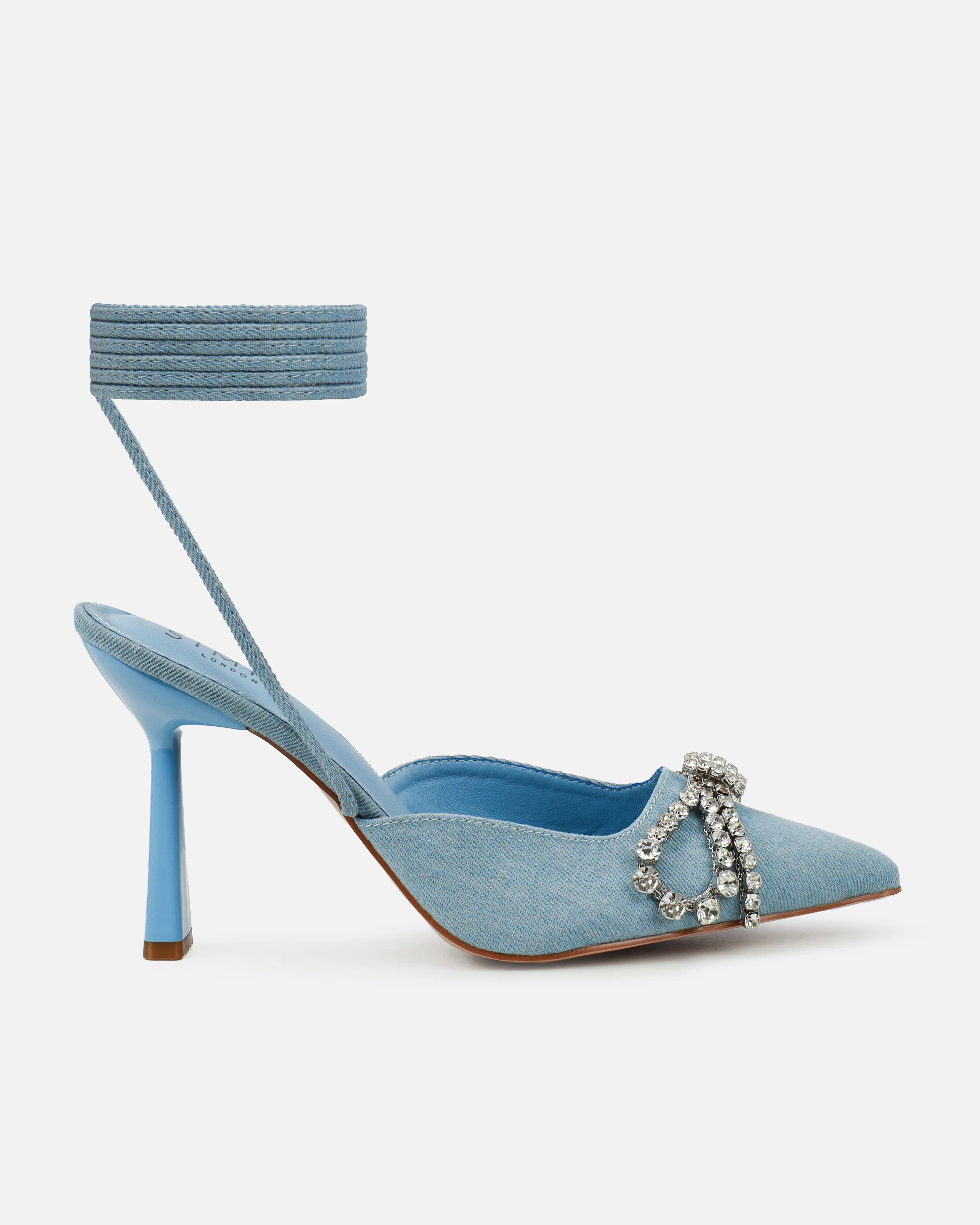 Davina Blue Denim Diamante Bow Lace Up Court Shoes - Image 2