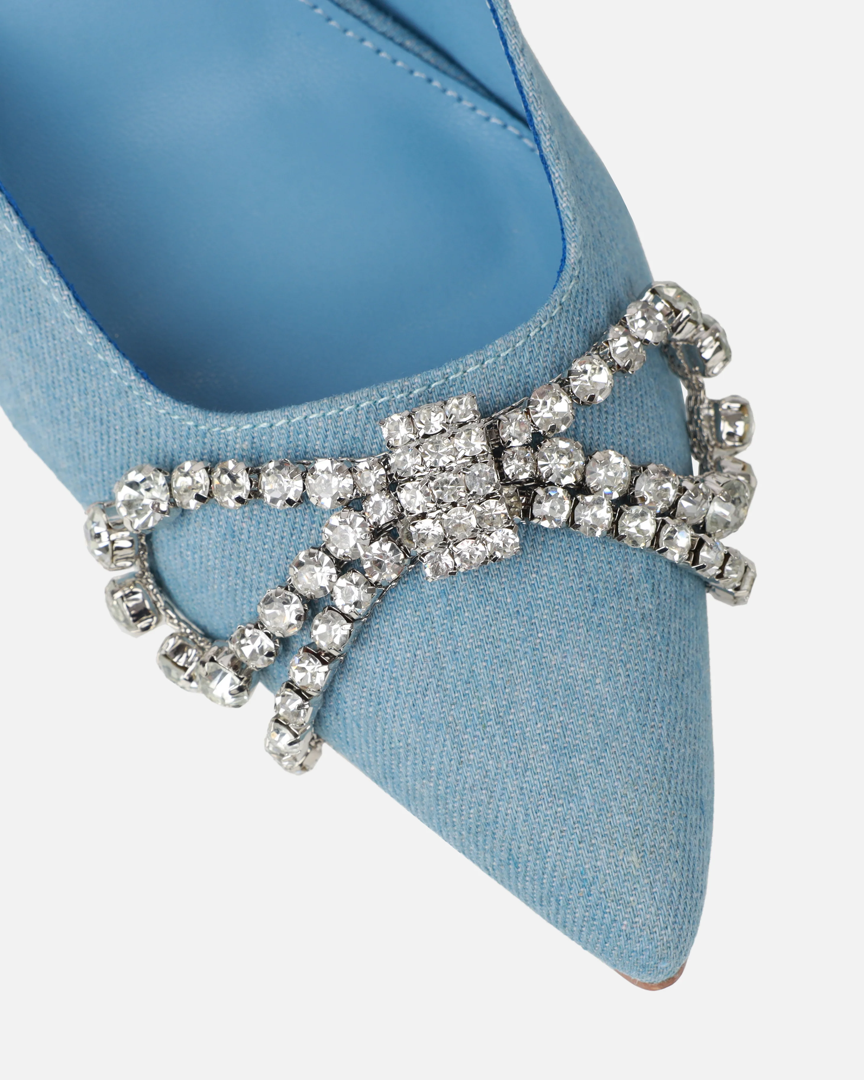 Davina Blue Denim Diamante Bow Lace Up Court Shoes - Image 4