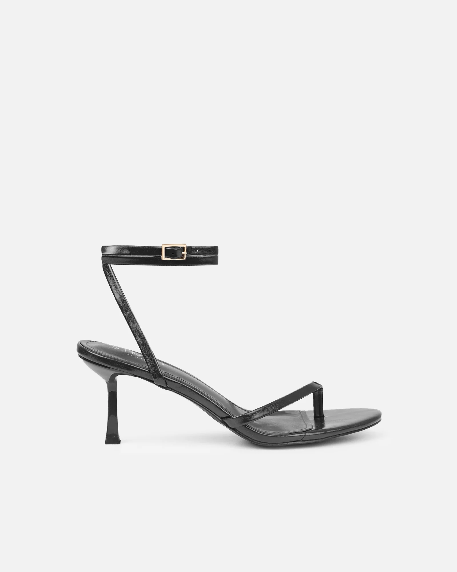 Deanna Black Shiny Toe Thong Low Heeled Sandals - Image 2