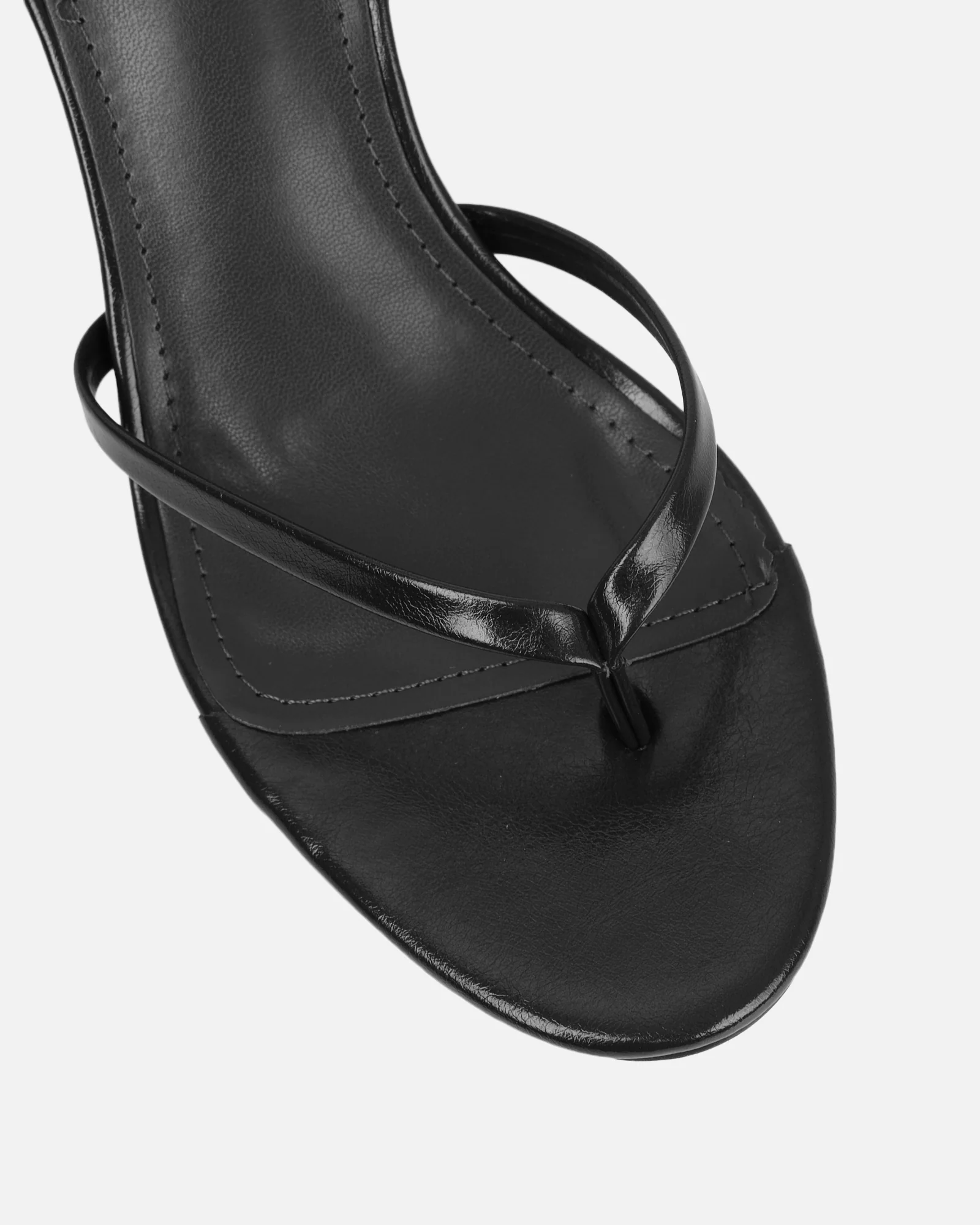 Deanna Black Shiny Toe Thong Low Heeled Sandals - Image 4