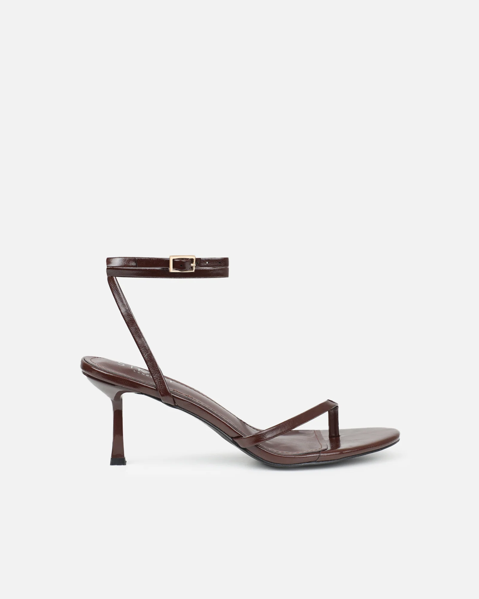 Deanna Chocolate Brown Shiny Toe Thong Low Heeled Sandals - Image 2