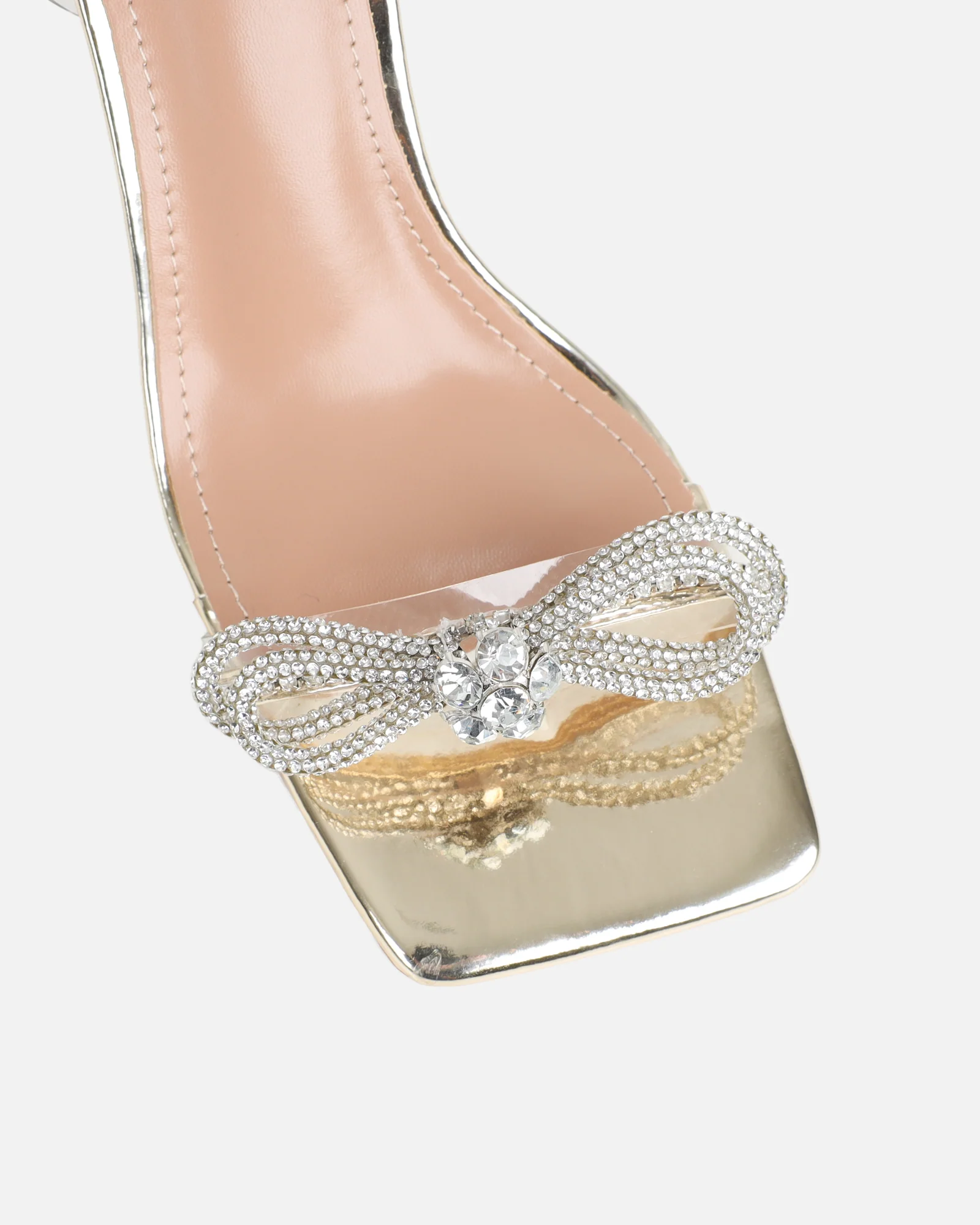 Diamond Gold Clear Diamante Mid Heels - Image 4