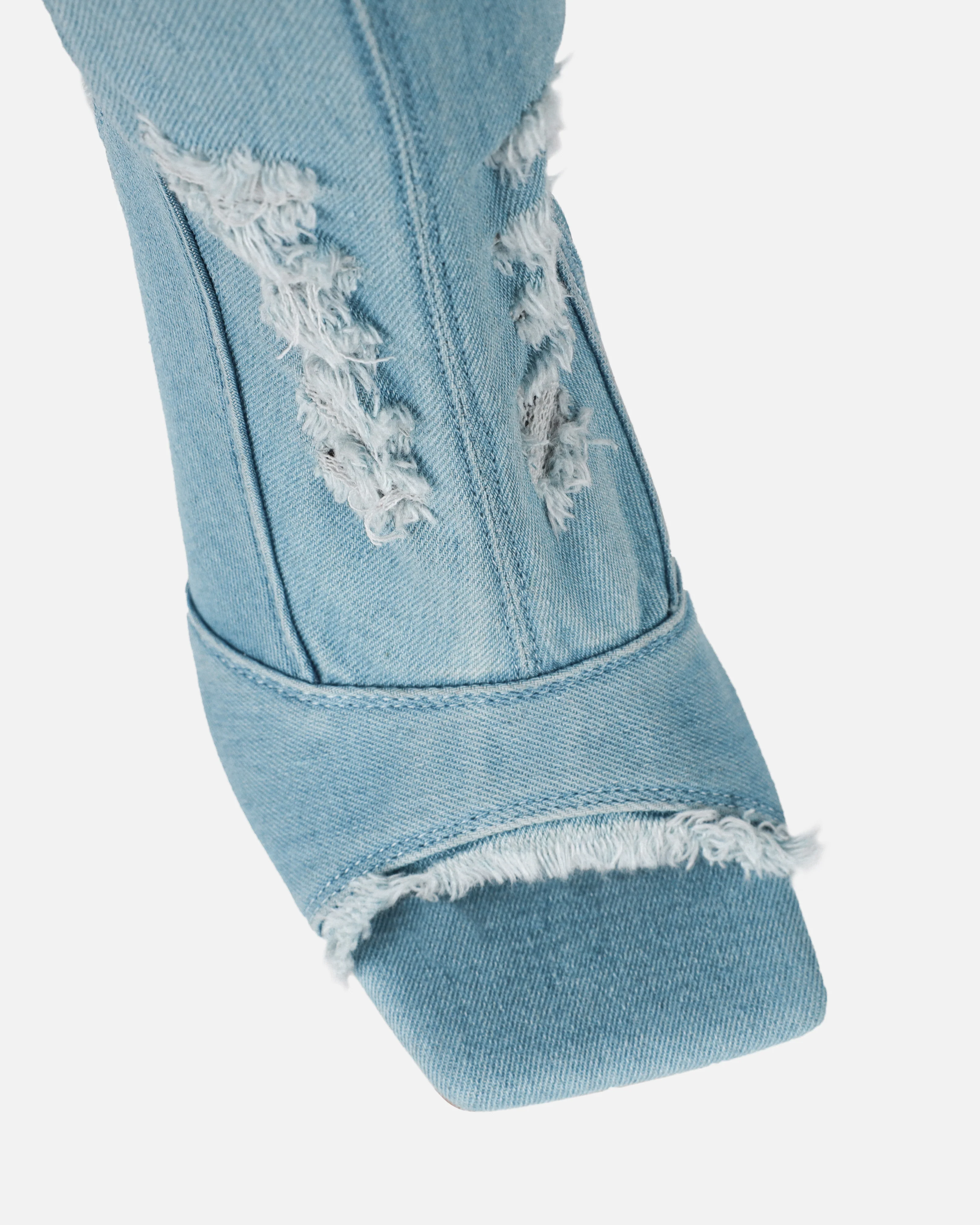 Dimitri Blue Denim Open Toe Stiletto Thigh High Boots - Image 4