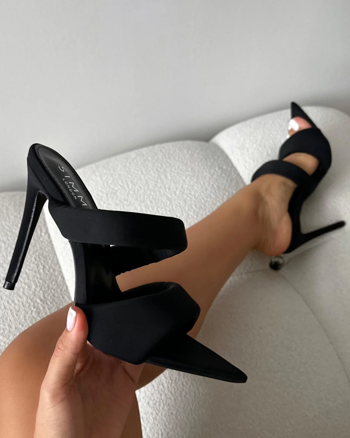 Dio Black Lycra Pointed Toe Heeled Sandals