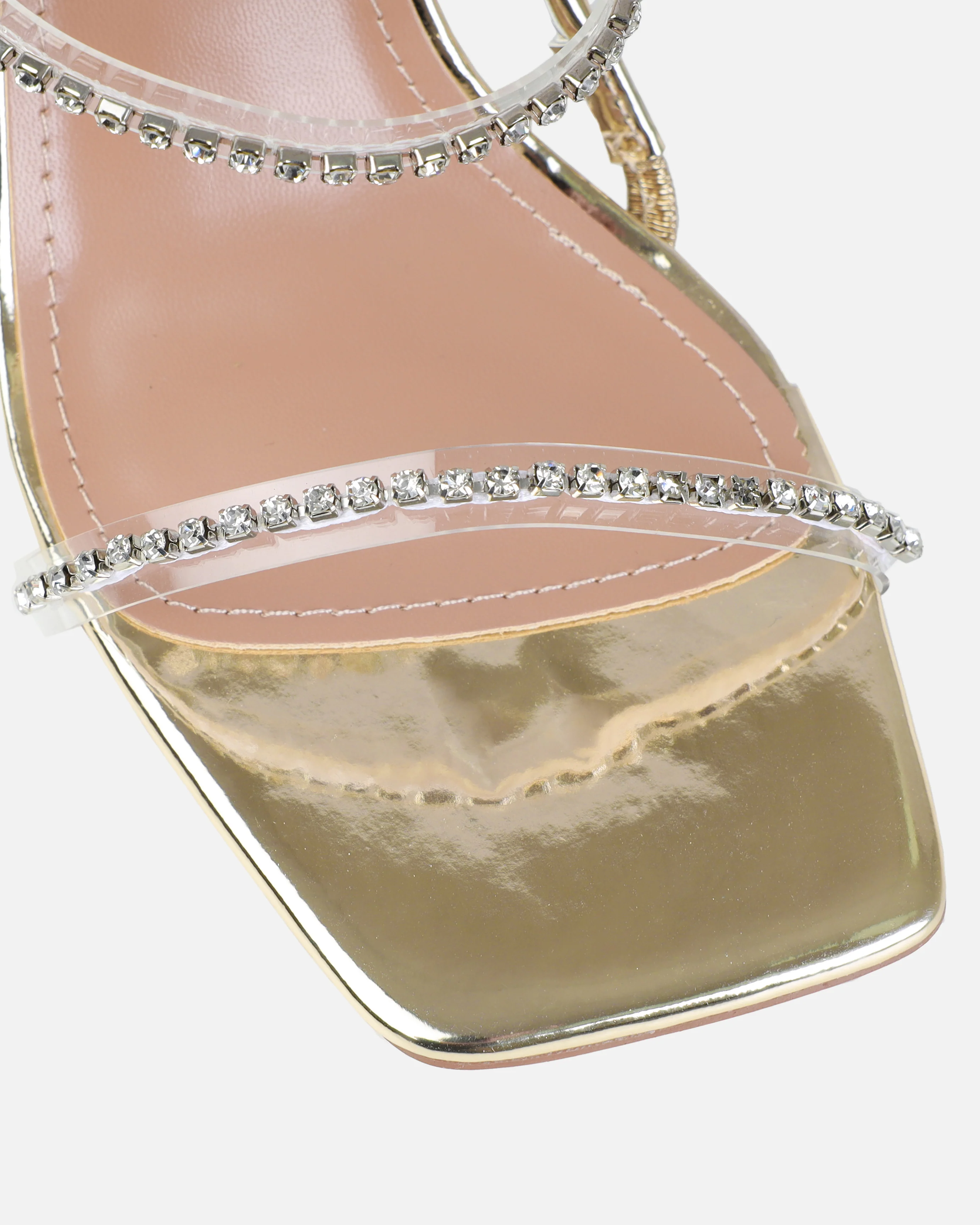 Dionne Crowe Confetti Gold Clear Diamante Mid Heel Mules - Image 4