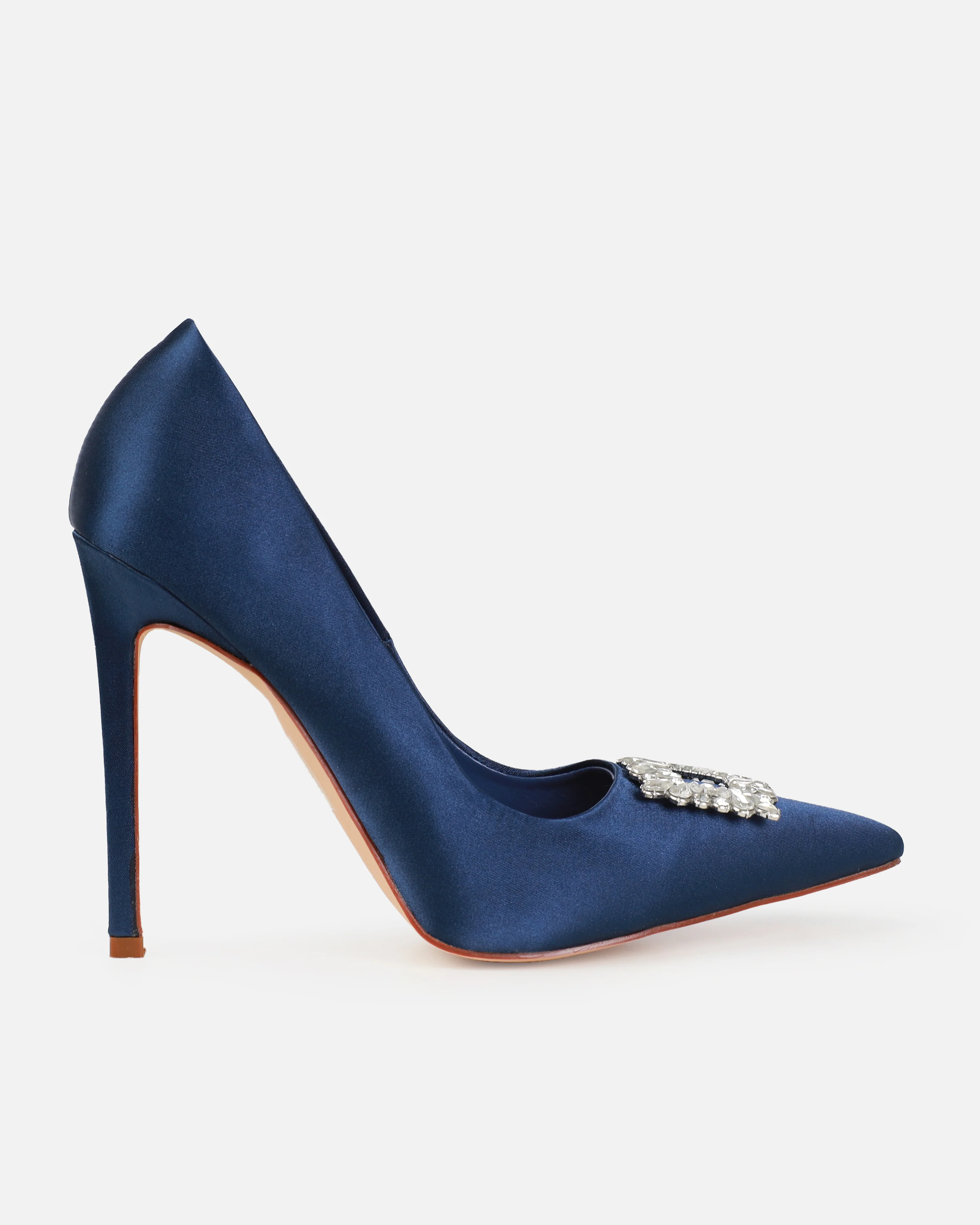 Dionne Crowe Sparkle Navy Satin Diamante Court Shoes - Image 2