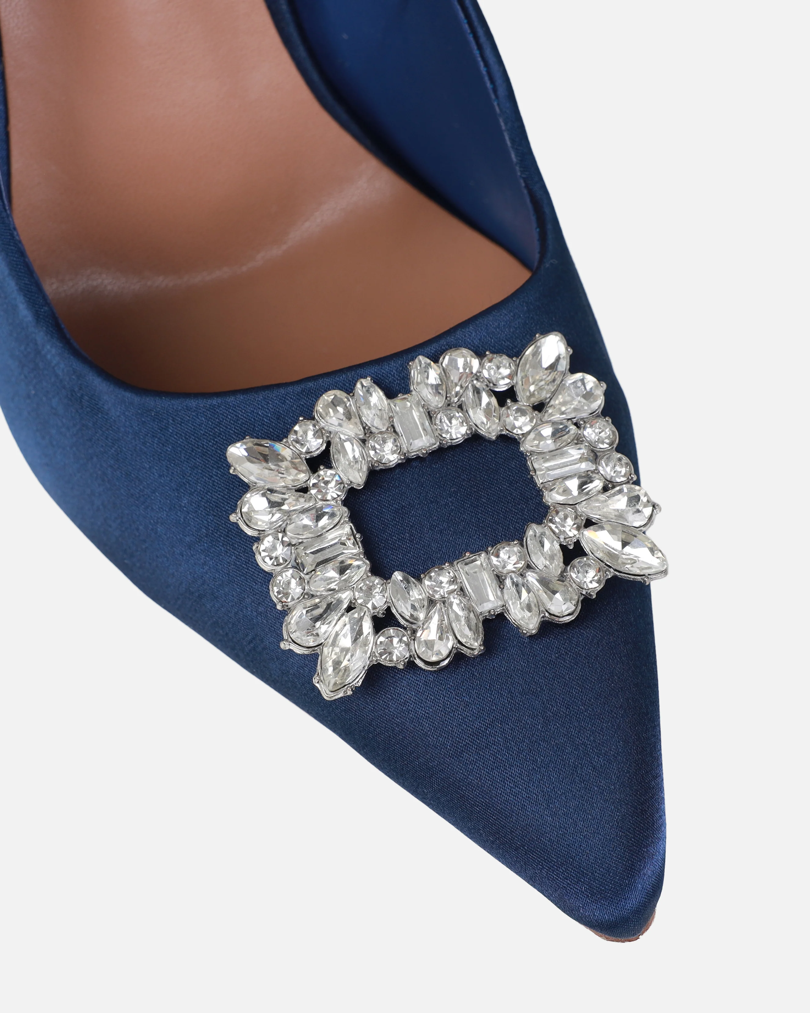 Dionne Crowe Sparkle Navy Satin Diamante Court Shoes - Image 4
