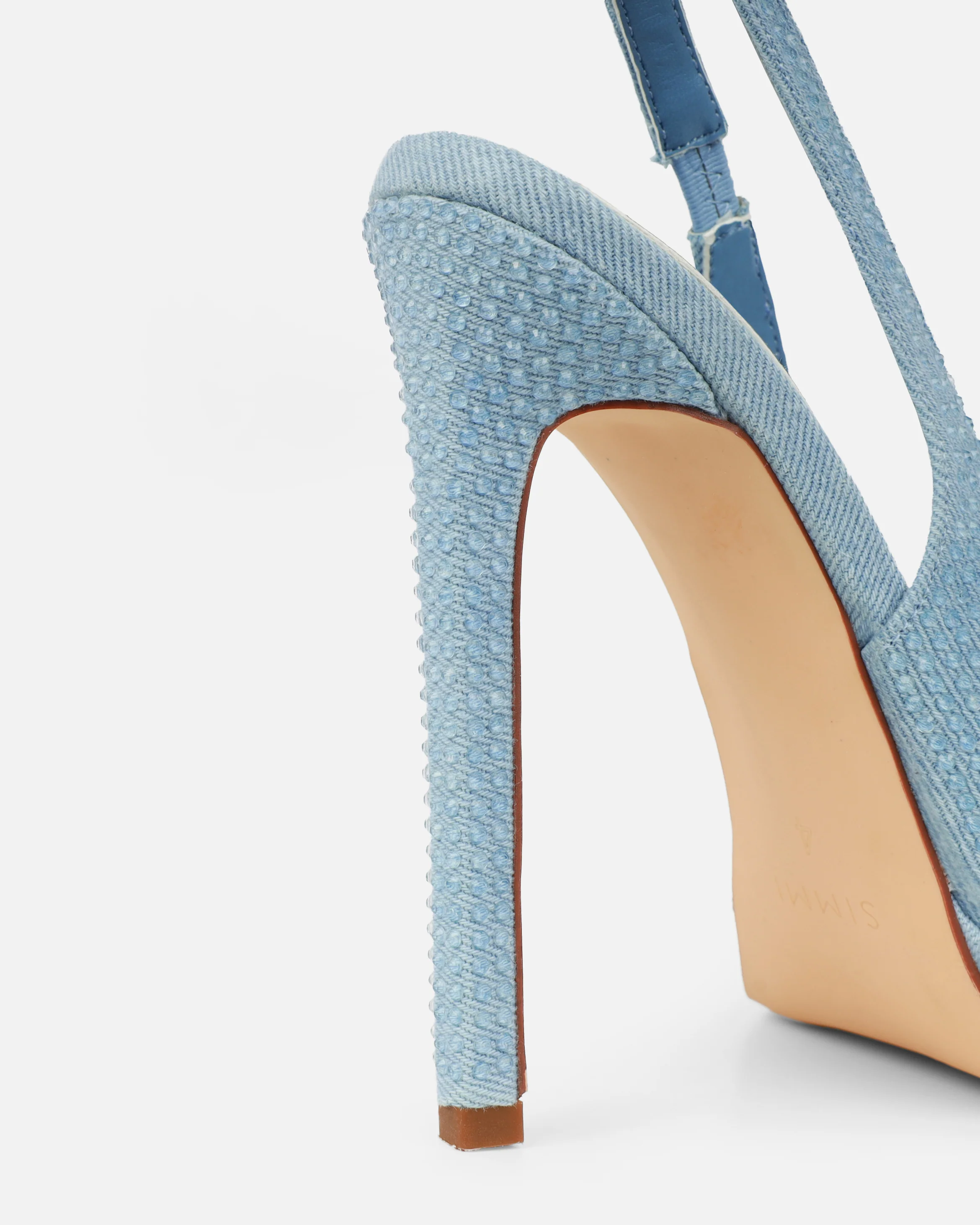 Dixiee Blue Denim Droplet Slingback Court Shoes - Image 3